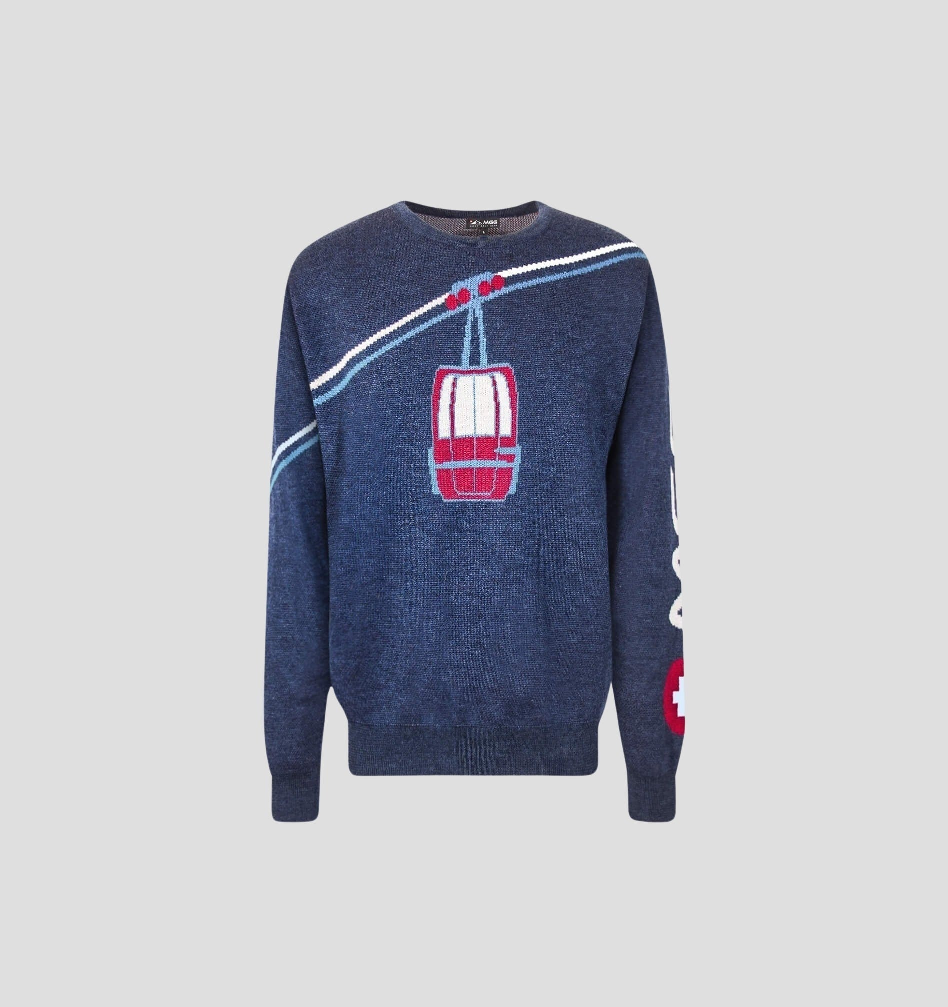 Gondola Merino Sweater - Navy Blue / Ruby Red / S