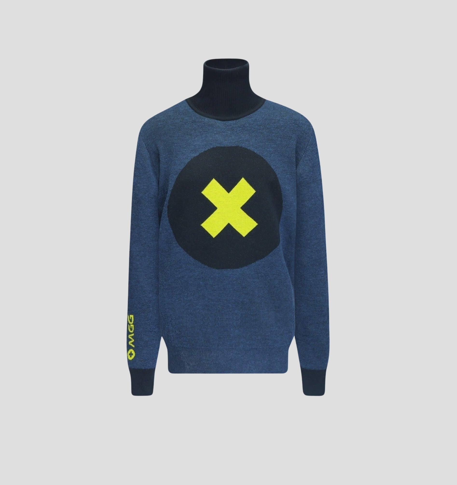 Abstract Merino Sweater - Navy Blue / Lemon Yellow / S