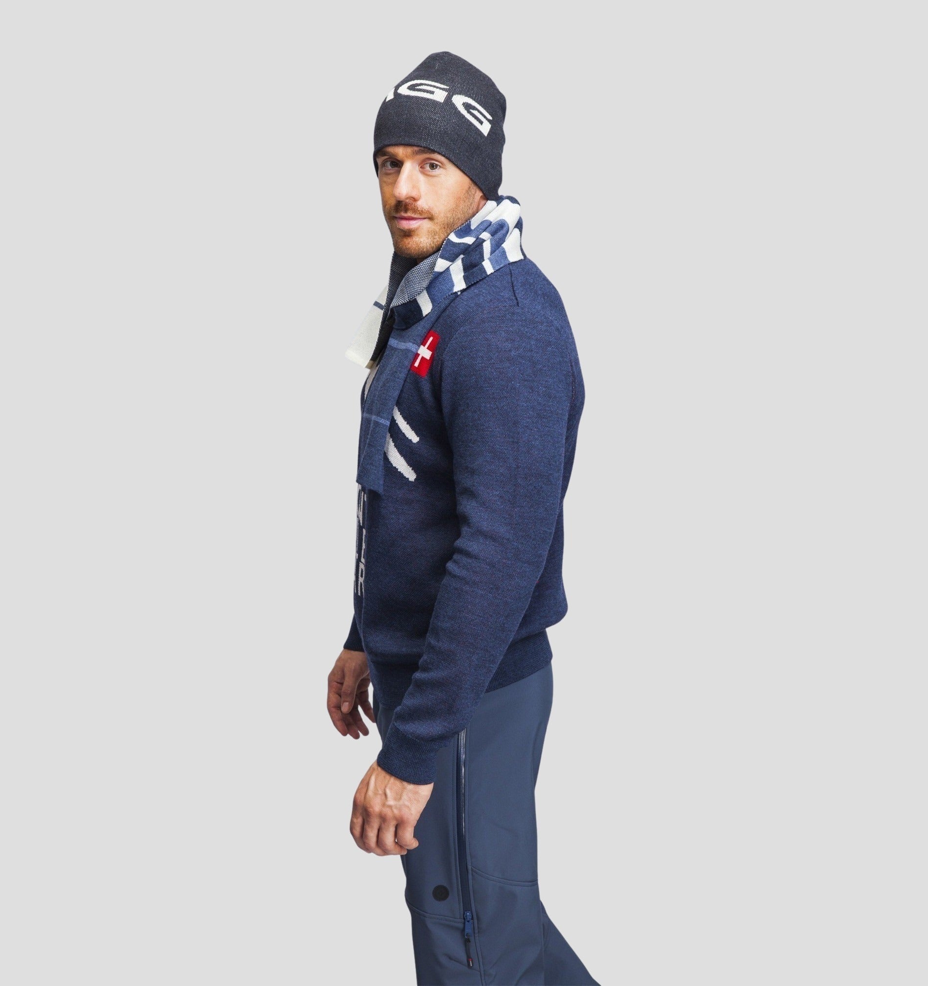 Merino Cuffless Beanie - Navy Blue / Stone Grey / One Size