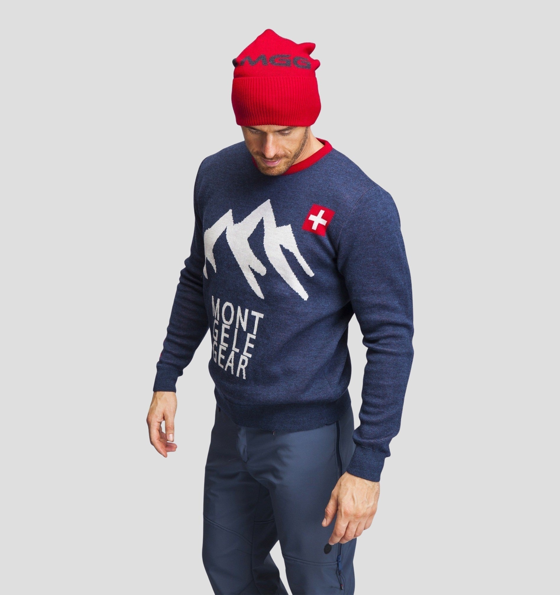 Merino Oversize Cuffed Beanie - Snow White / Navy Blue / One Size