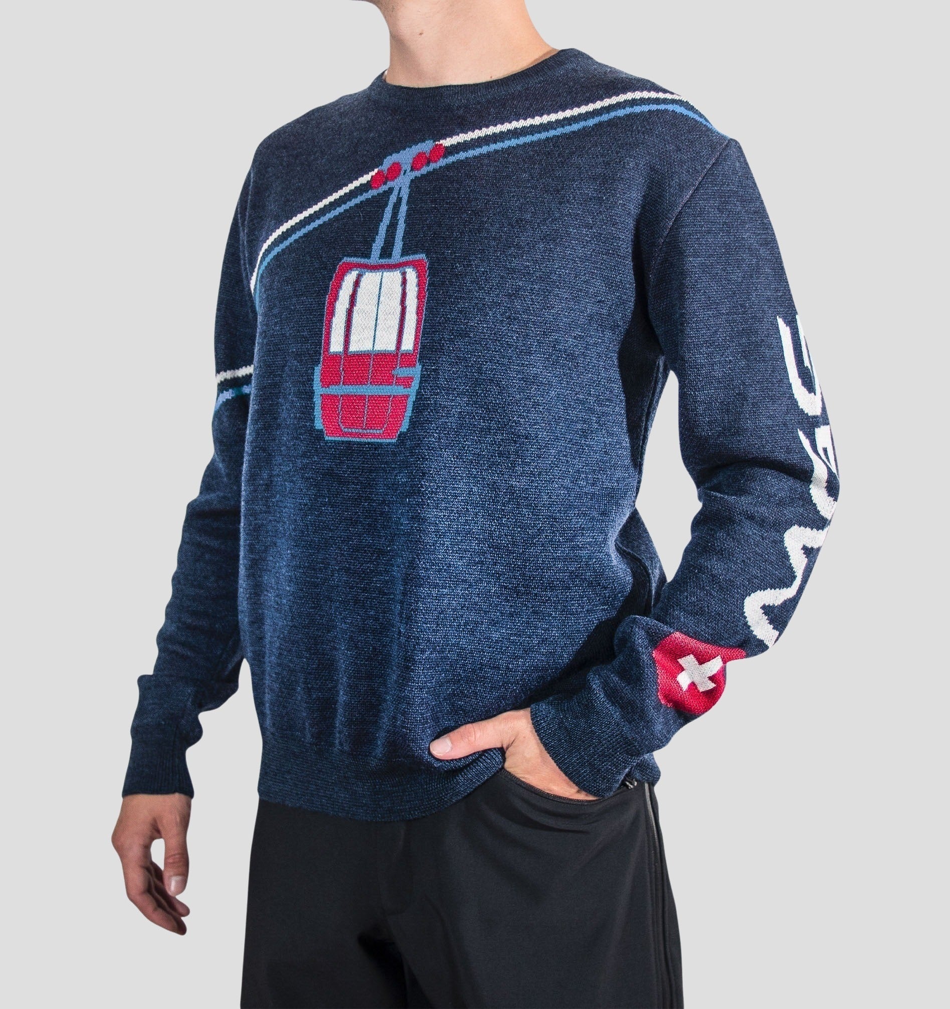 Gondola Merino Sweater - Navy Blue / Ruby Red / S