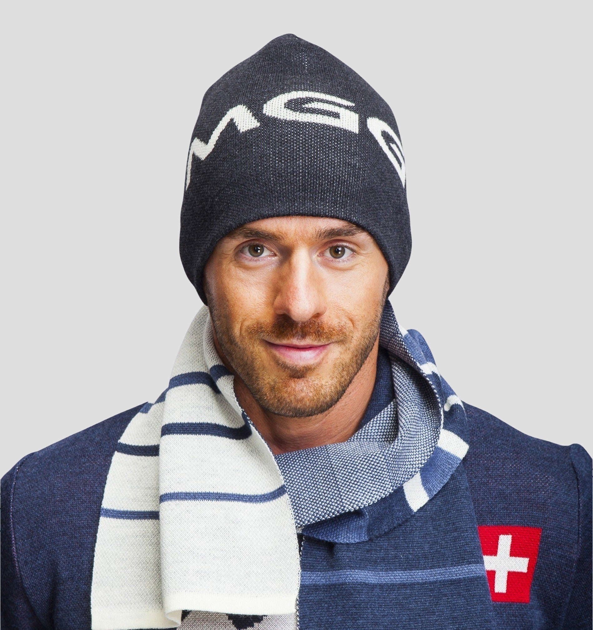 Merino Classic Scarf (160cm x 24cm) - Stone Grey / Fire Red / 160cm x 24cm