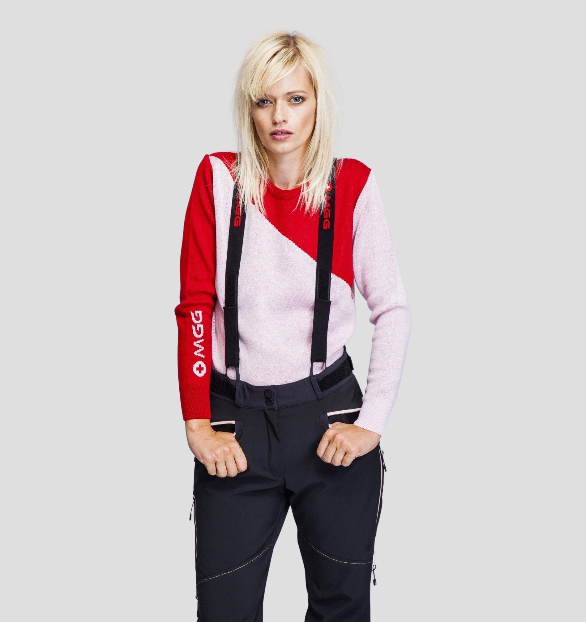 Abstract Merino Sweater - Soft Pink / Scarlet Red / XS