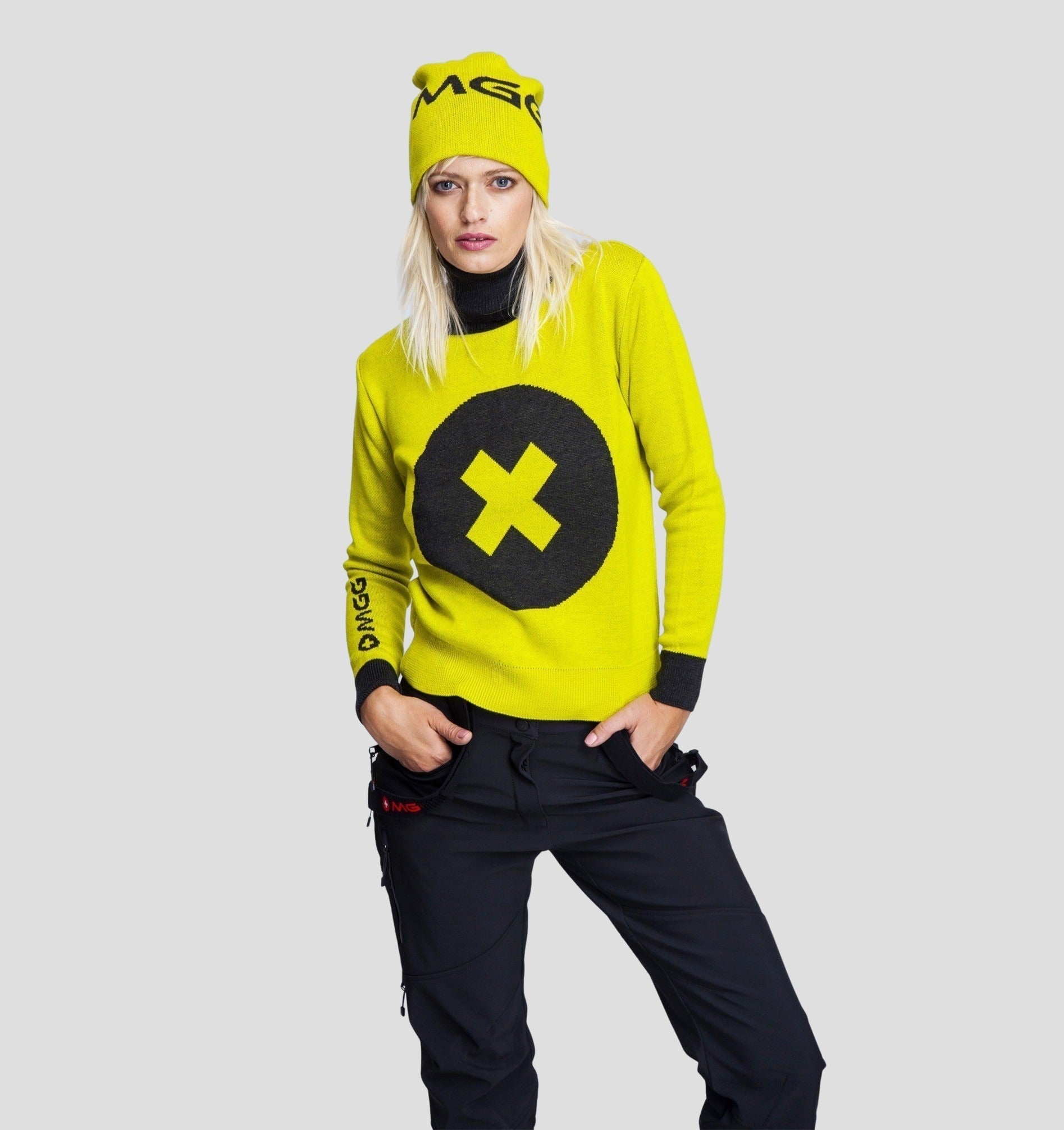 Abstract Merino Sweater - Lemon Yellow / Onyx Black / XS