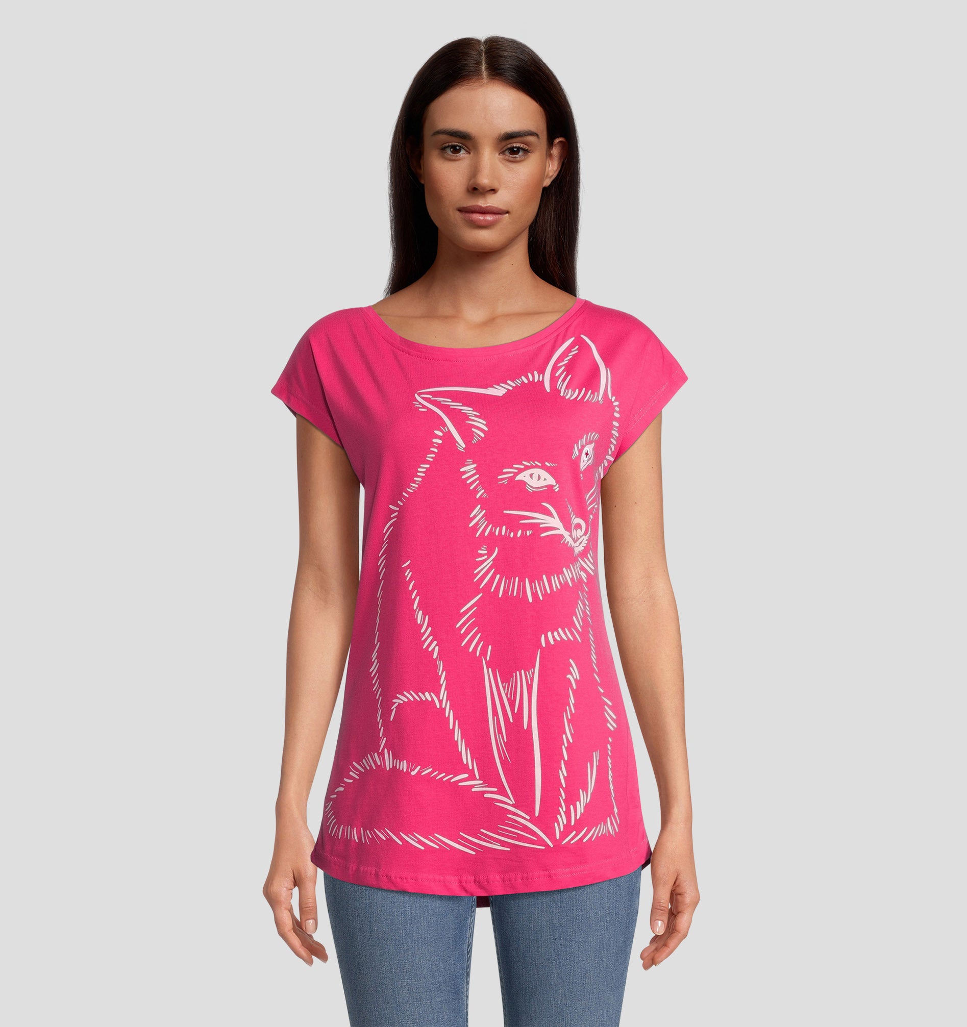 Cotton Loose Fit Fox Tee - Snow White / Stone Grey / XS