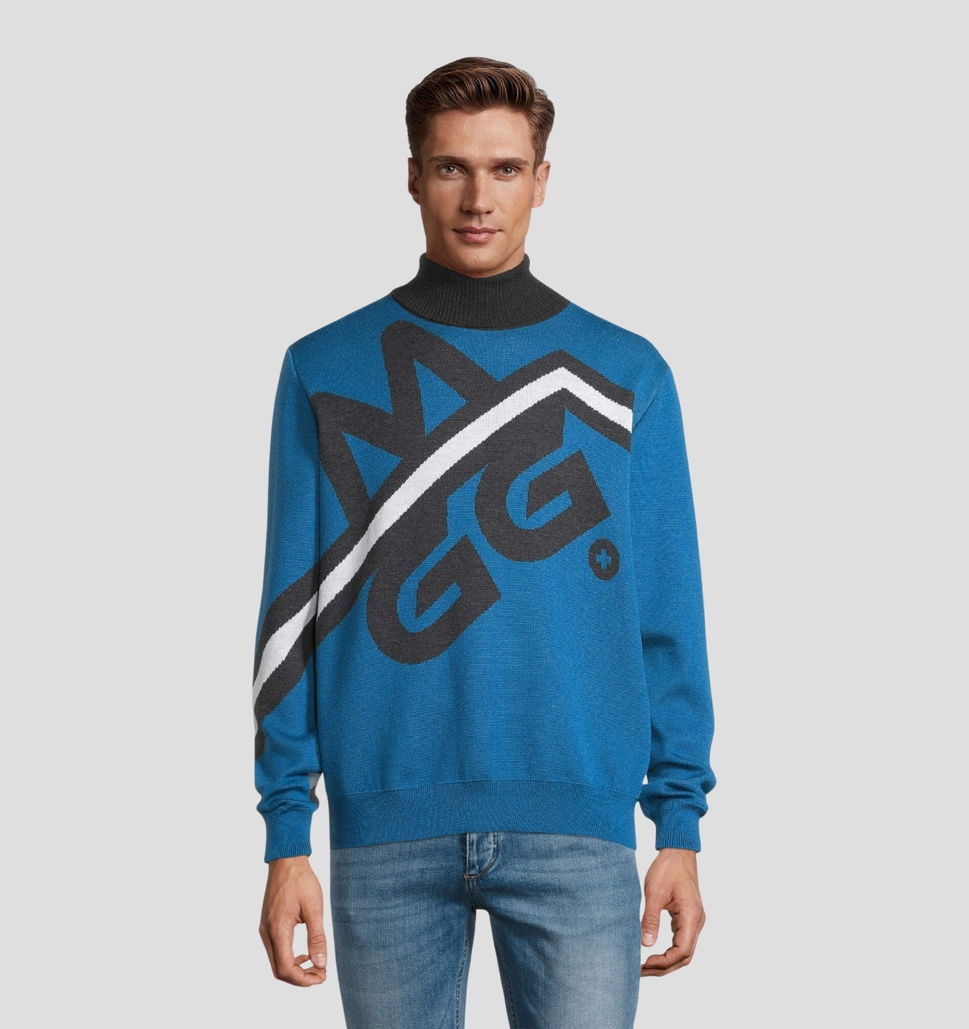 Logo Merino Sweater - Ocean Blue / Snow White / S