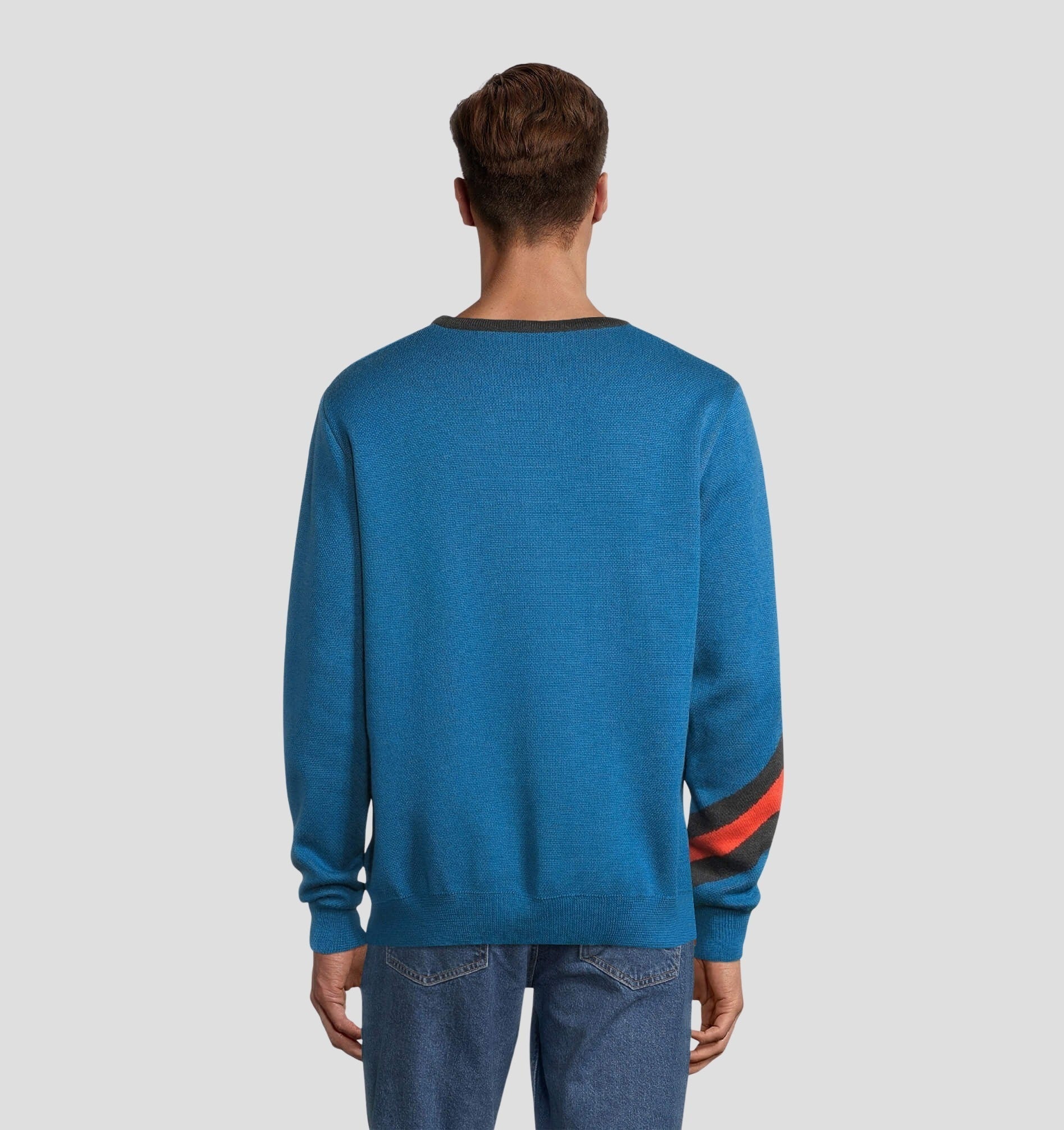 Retro Merino Sweater - Ocean Blue / Fire Red / S