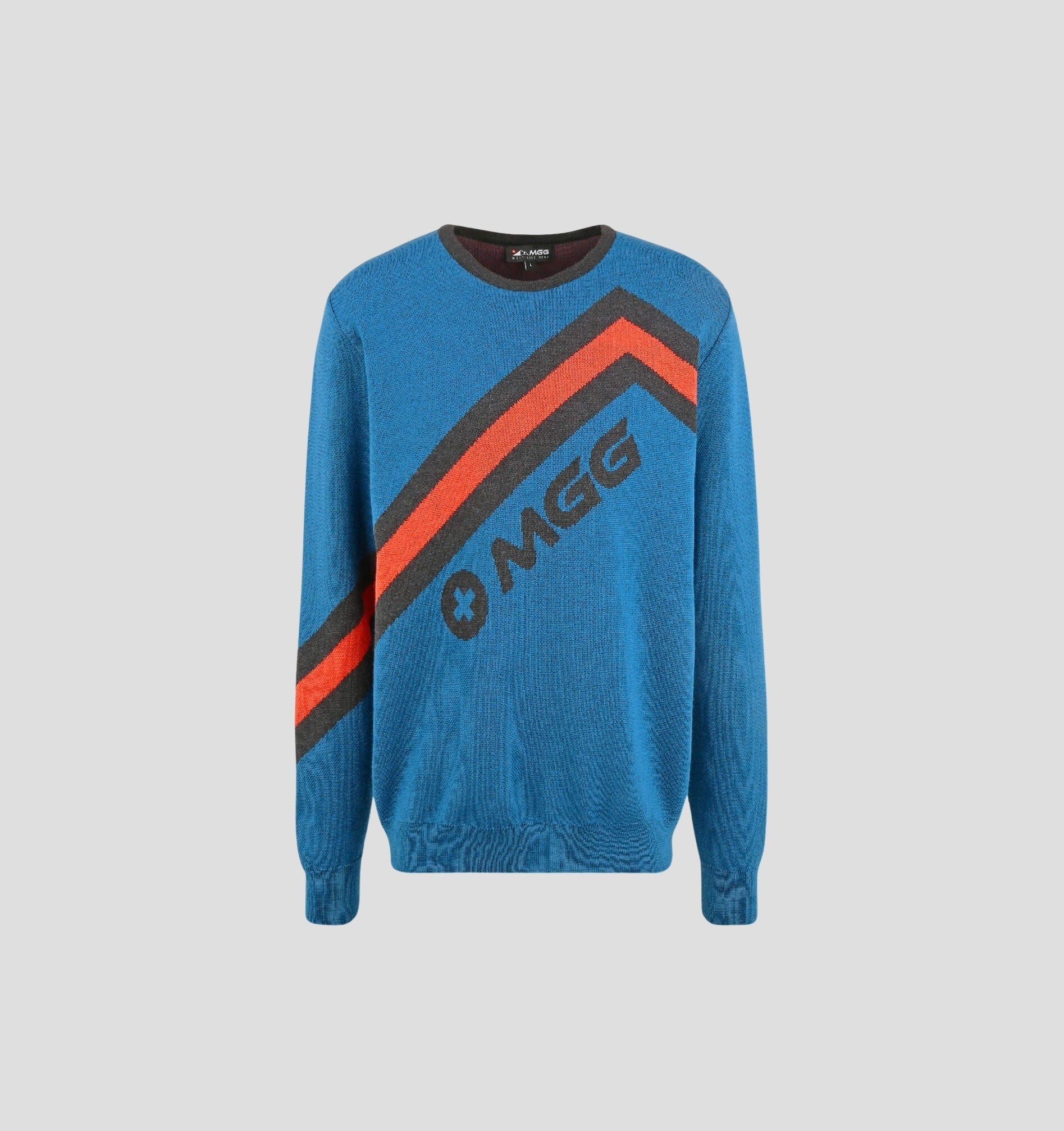 Retro Merino Sweater - Ocean Blue / Fire Red / S