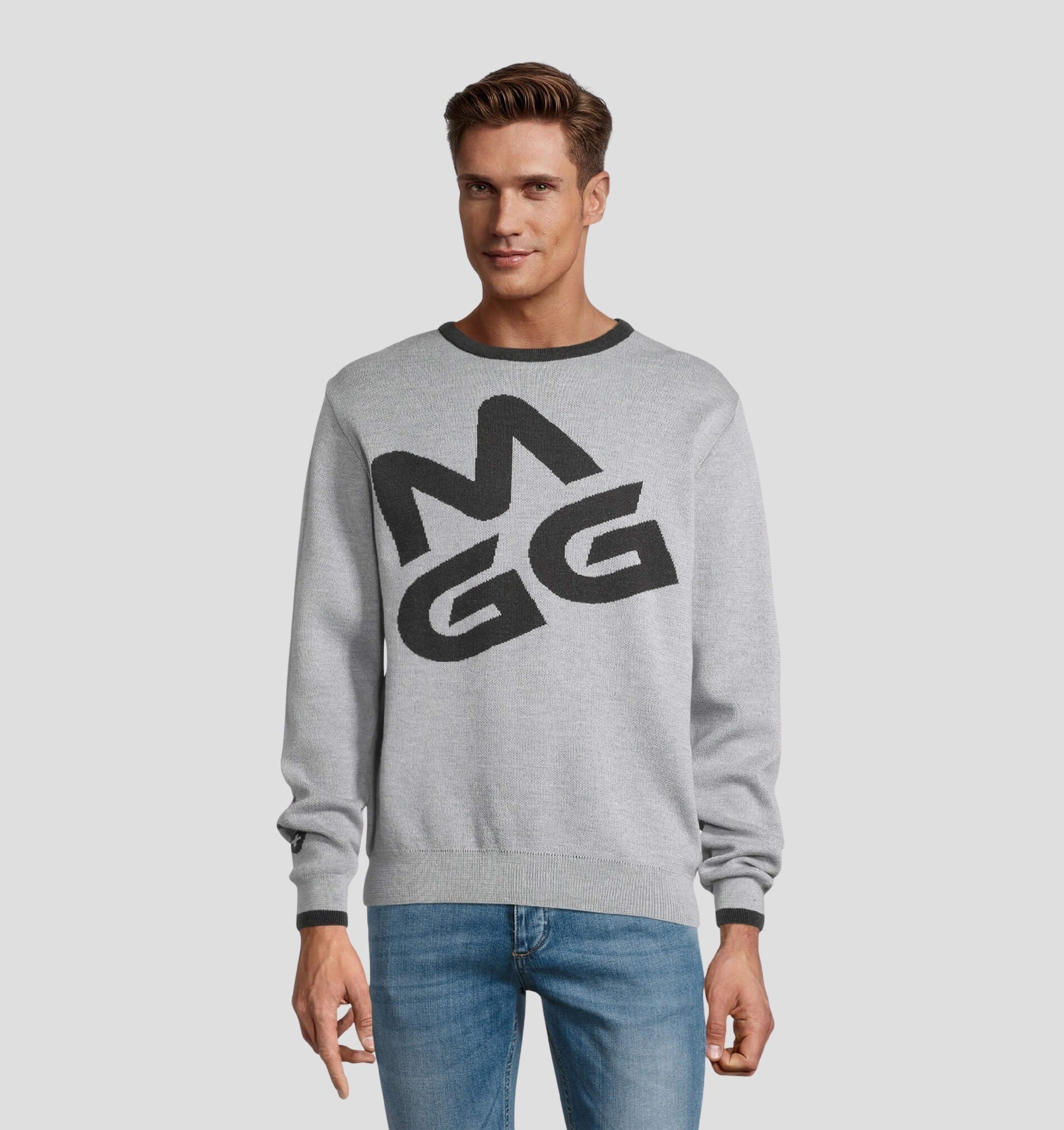 Logo Merino Sweater - Stone Grey / Onyx Black / S