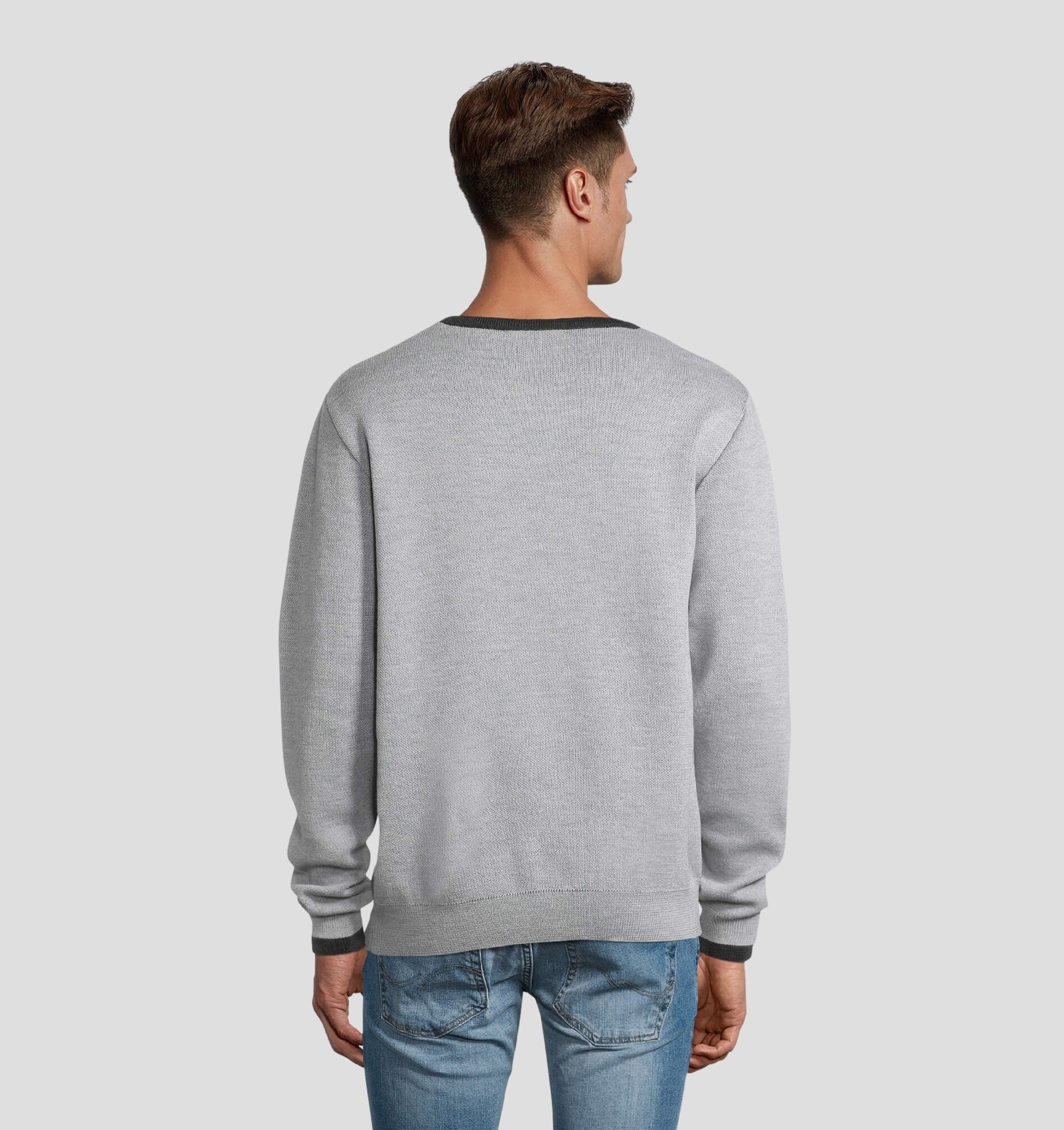 Logo Merino Sweater - Stone Grey / Onyx Black / S