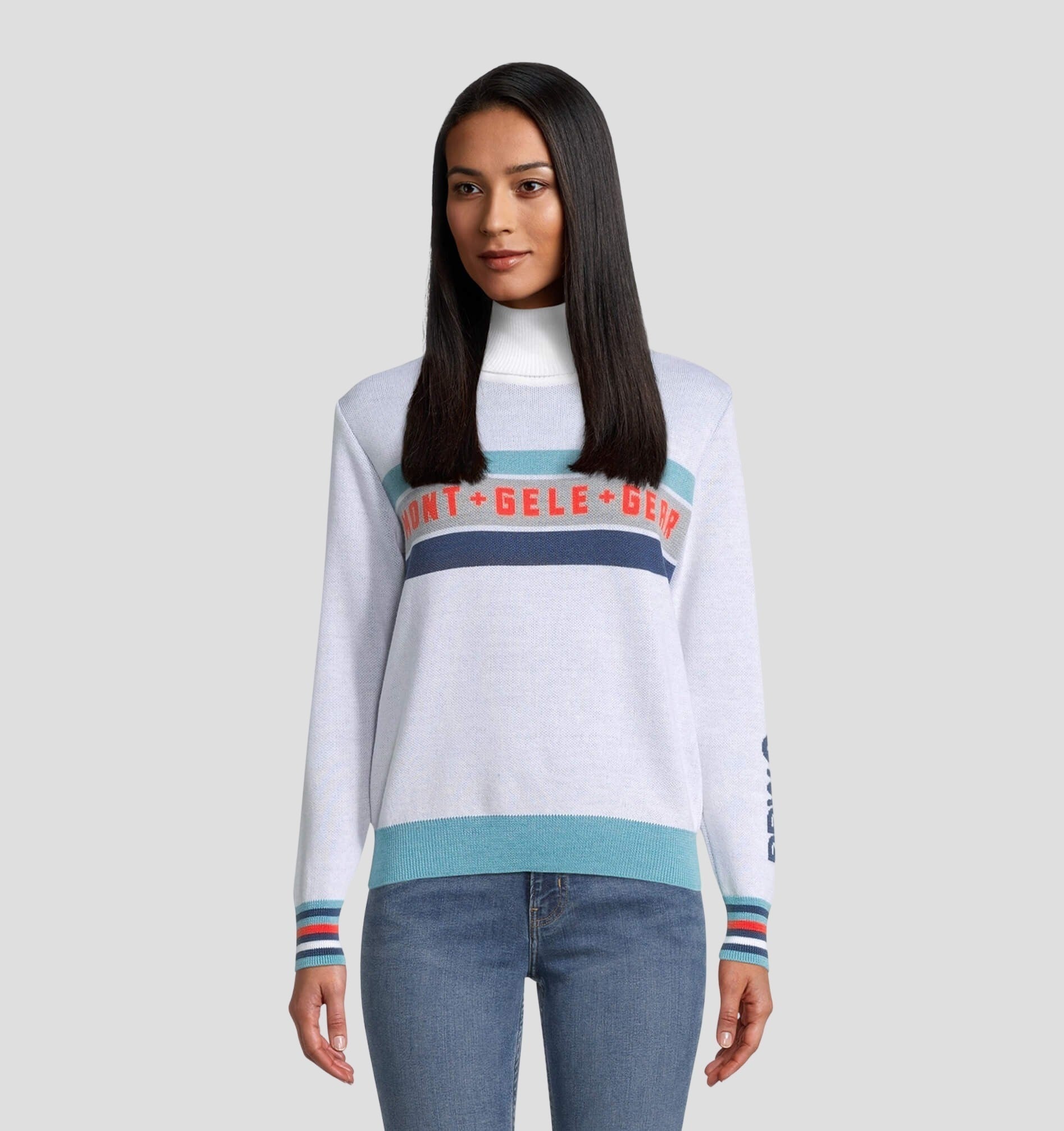 Retro Merino Sweater - Dove Grey / Aqua Blue / XS