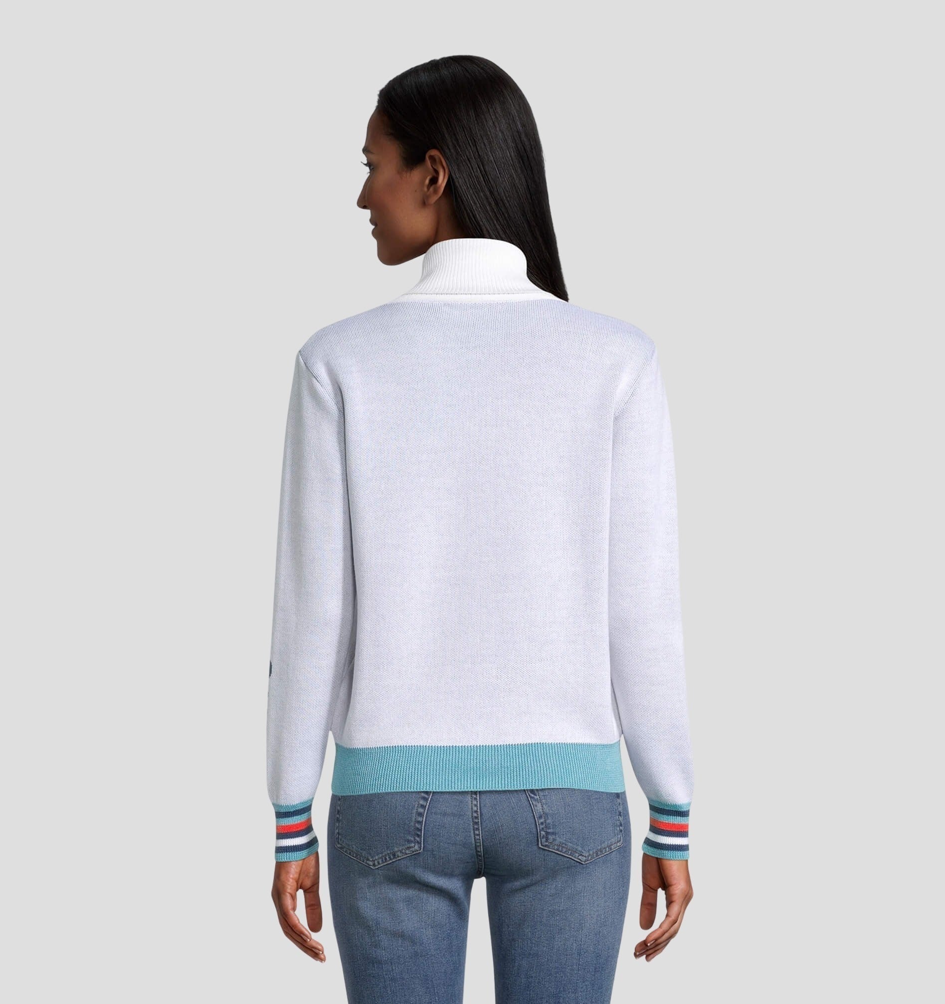 Retro Merino Sweater - Dove Grey / Aqua Blue / XS