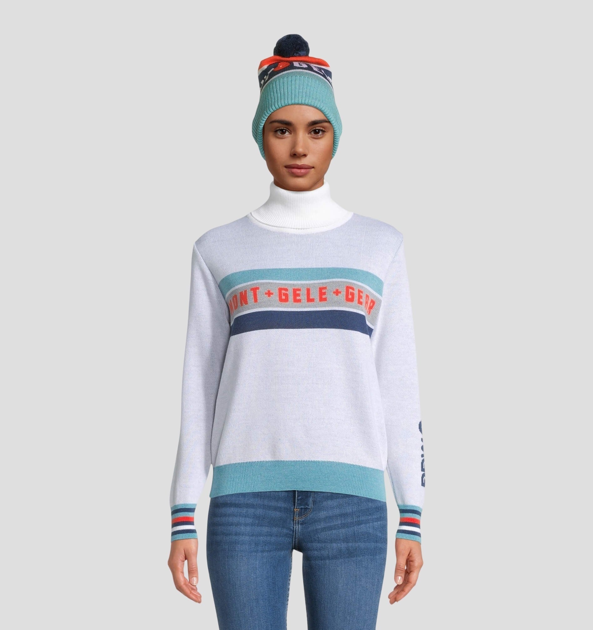 Merino Bobble Hat - Navy Blue / Forest Green / One Size