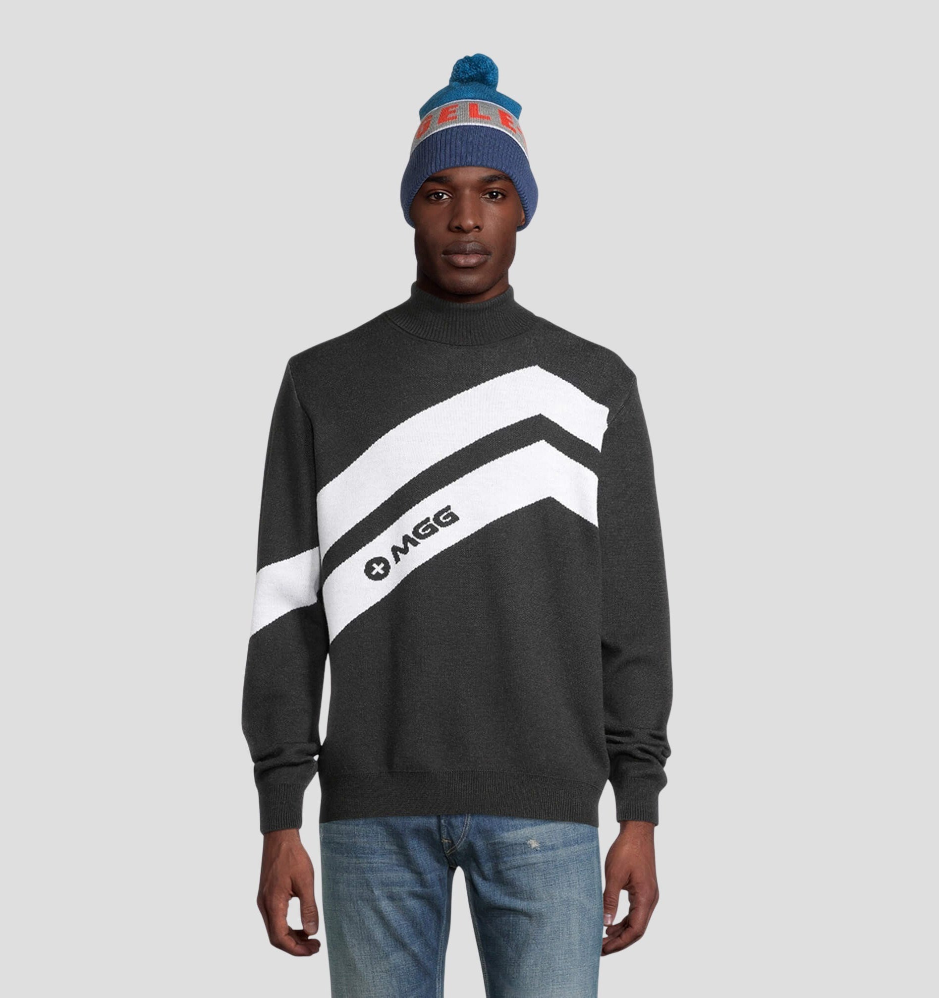 Merino Bobble Hat - Navy Blue / Forest Green / One Size