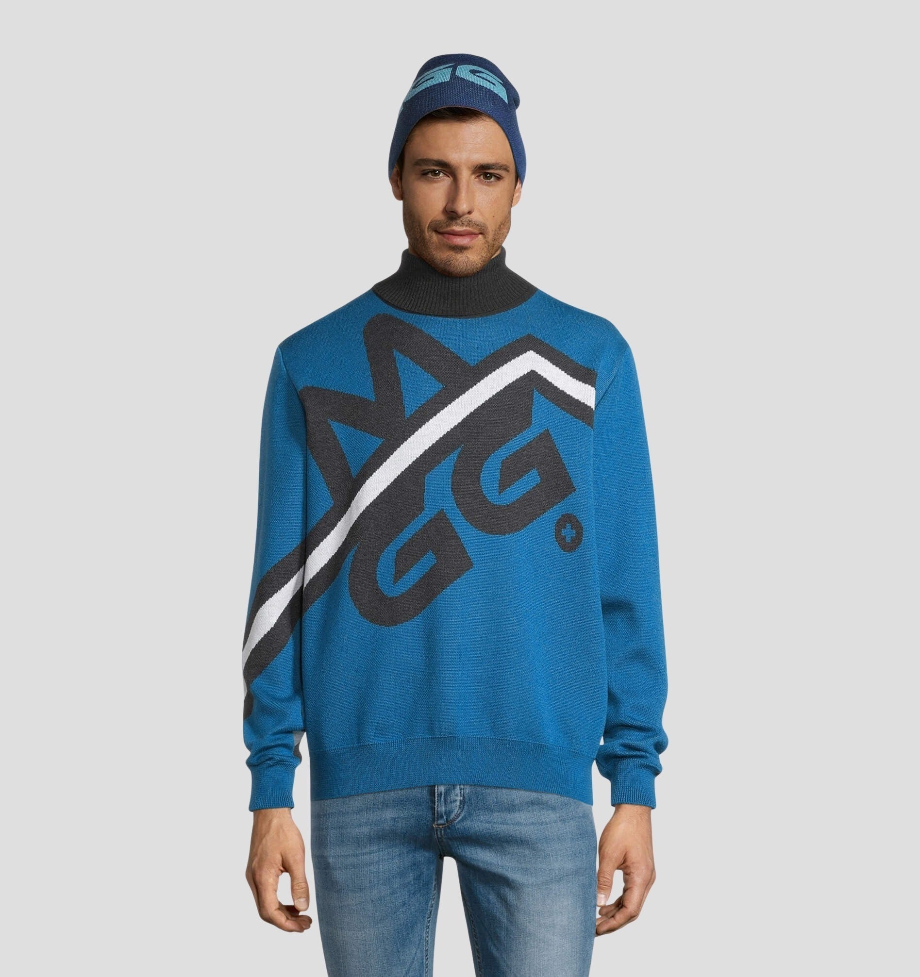 Merino Cuffless Beanie - Navy Blue / Stone Grey / One Size