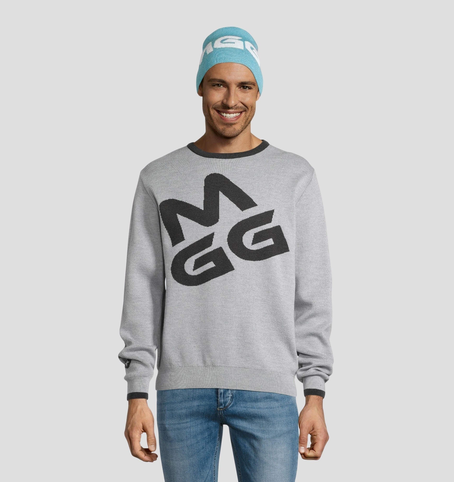 Merino Cuffless Beanie - Navy Blue / Stone Grey / One Size