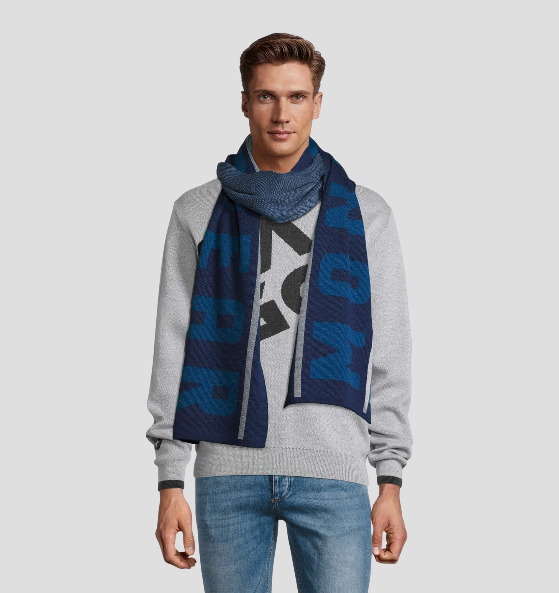 Merino Oversize Scarf (220cm x 32cm) - Navy Blue / Ocean Blue / 220cm x 32cm