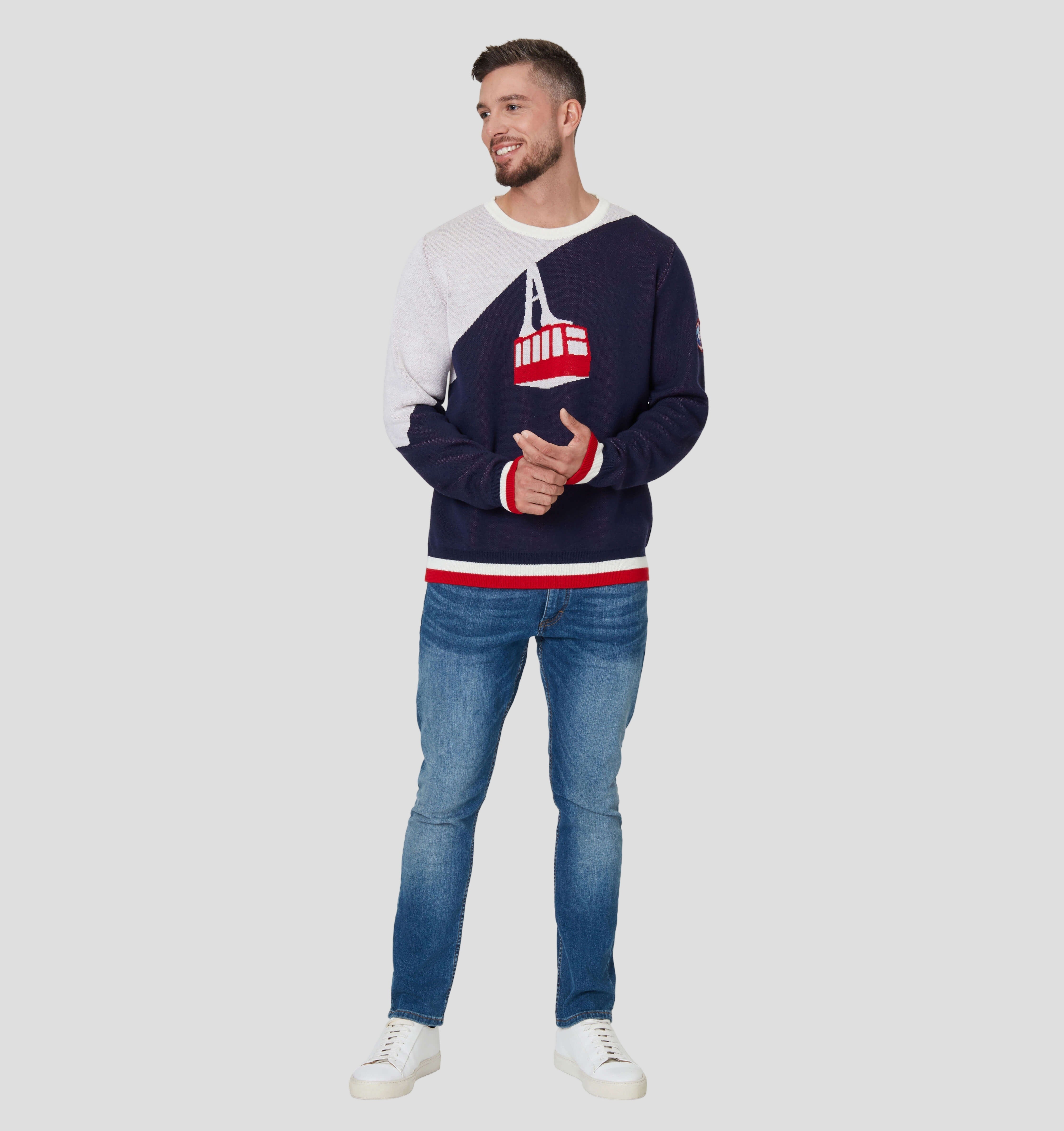 Cable Car Merino Sweater - Navy Blue / Snow White / S