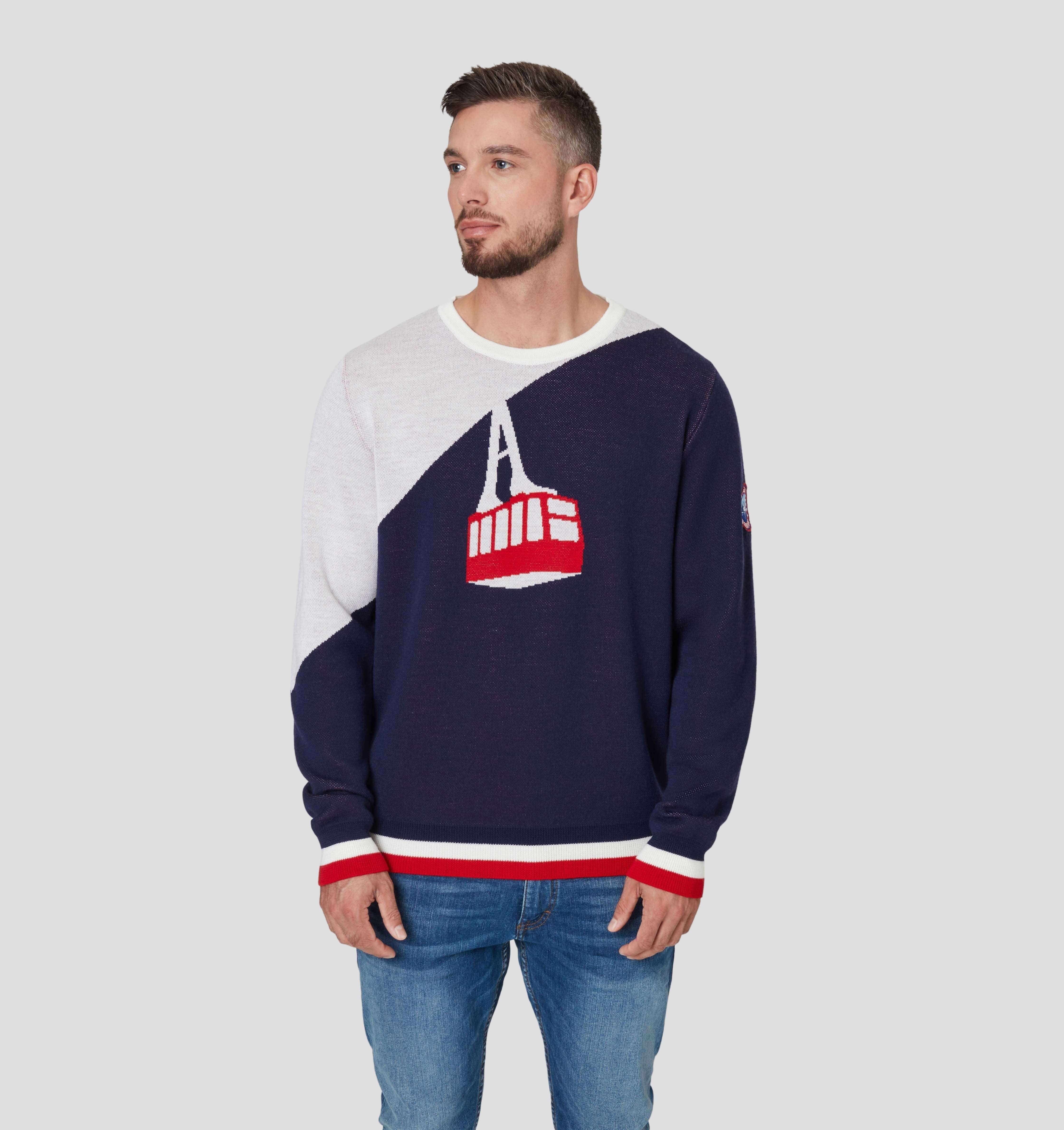Cable Car Merino Sweater - Navy Blue / Snow White / S