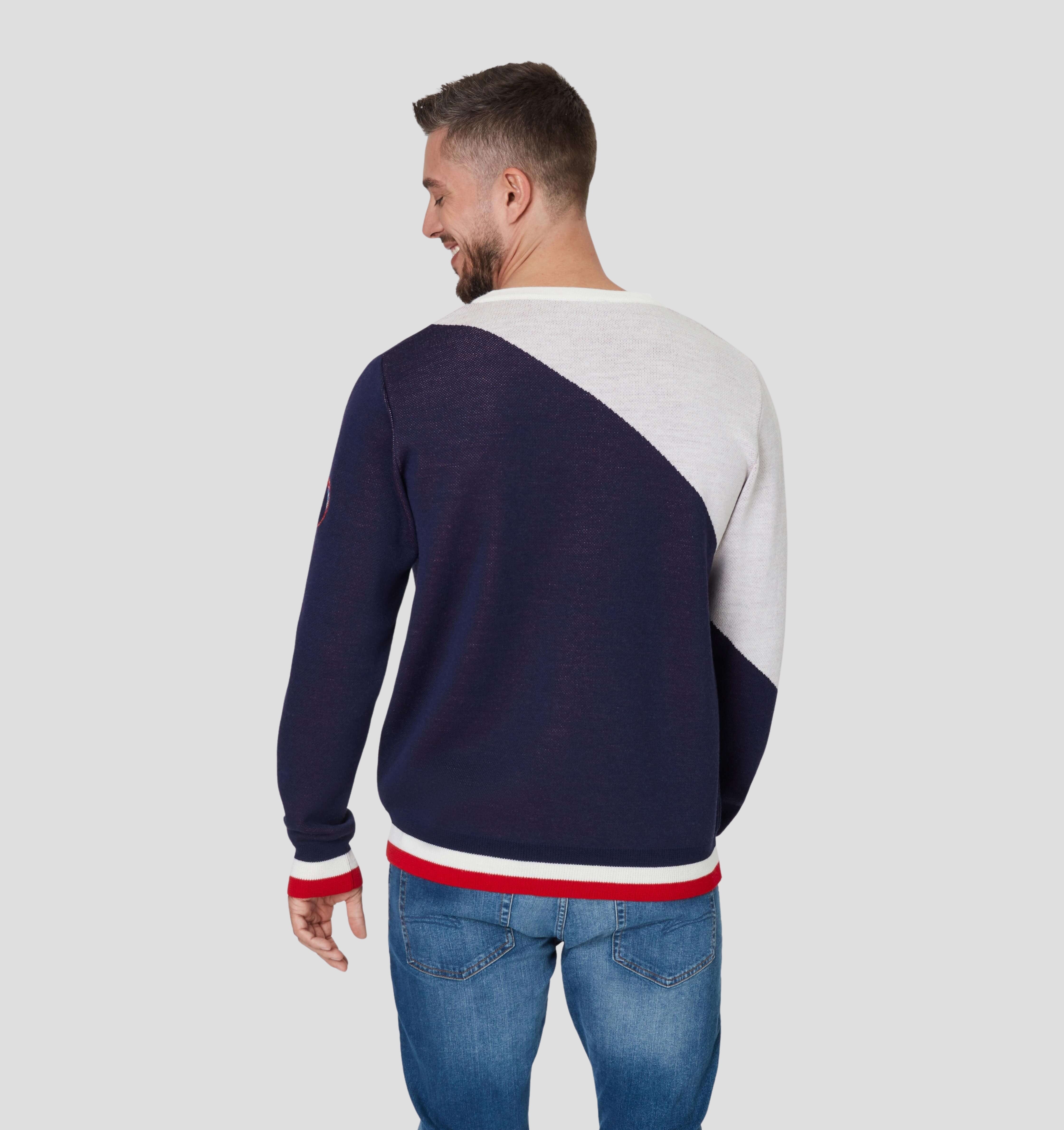 Cable Car Merino Sweater - Navy Blue / Snow White / S