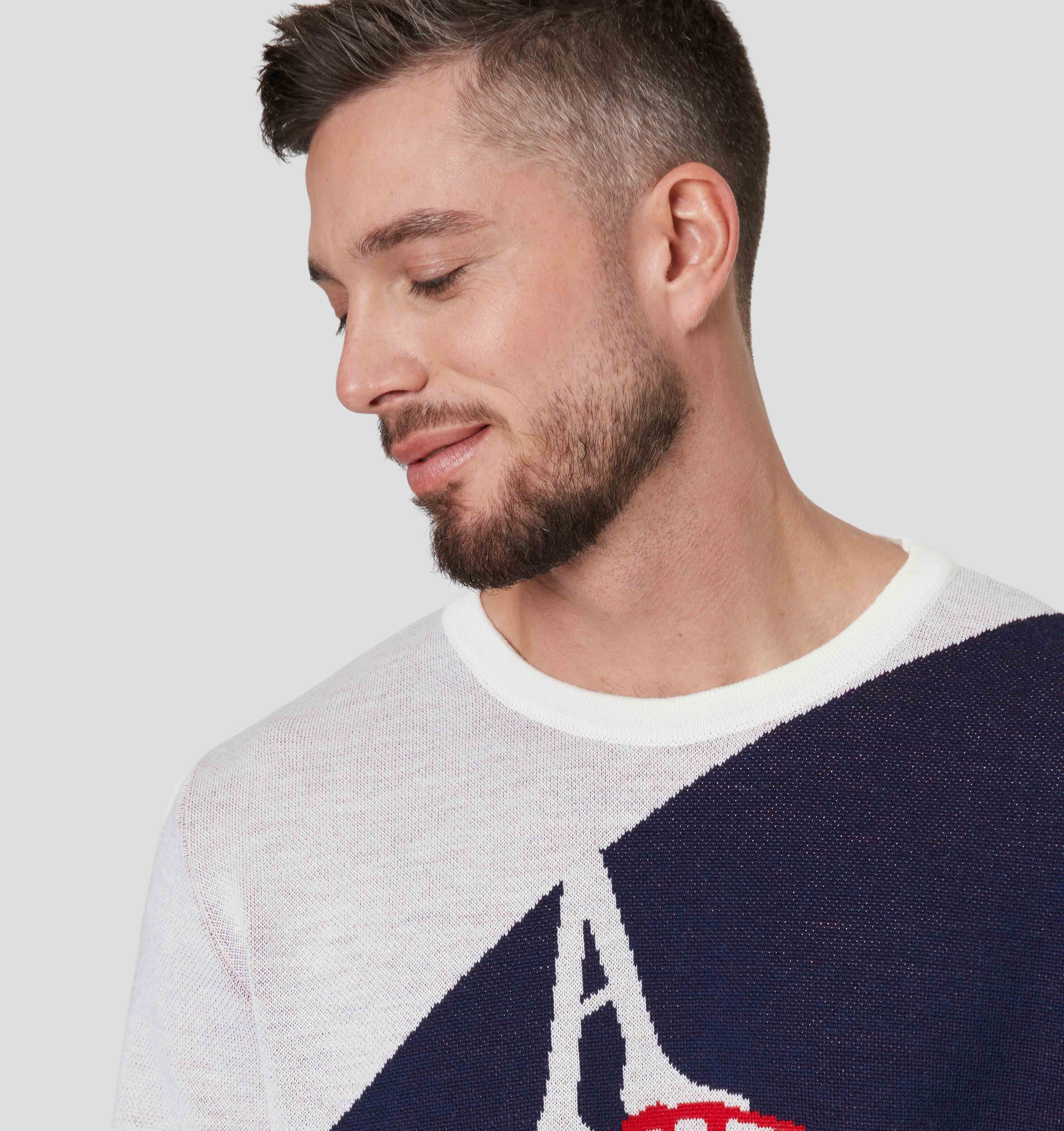 Cable Car Merino Sweater - Navy Blue / Snow White / S