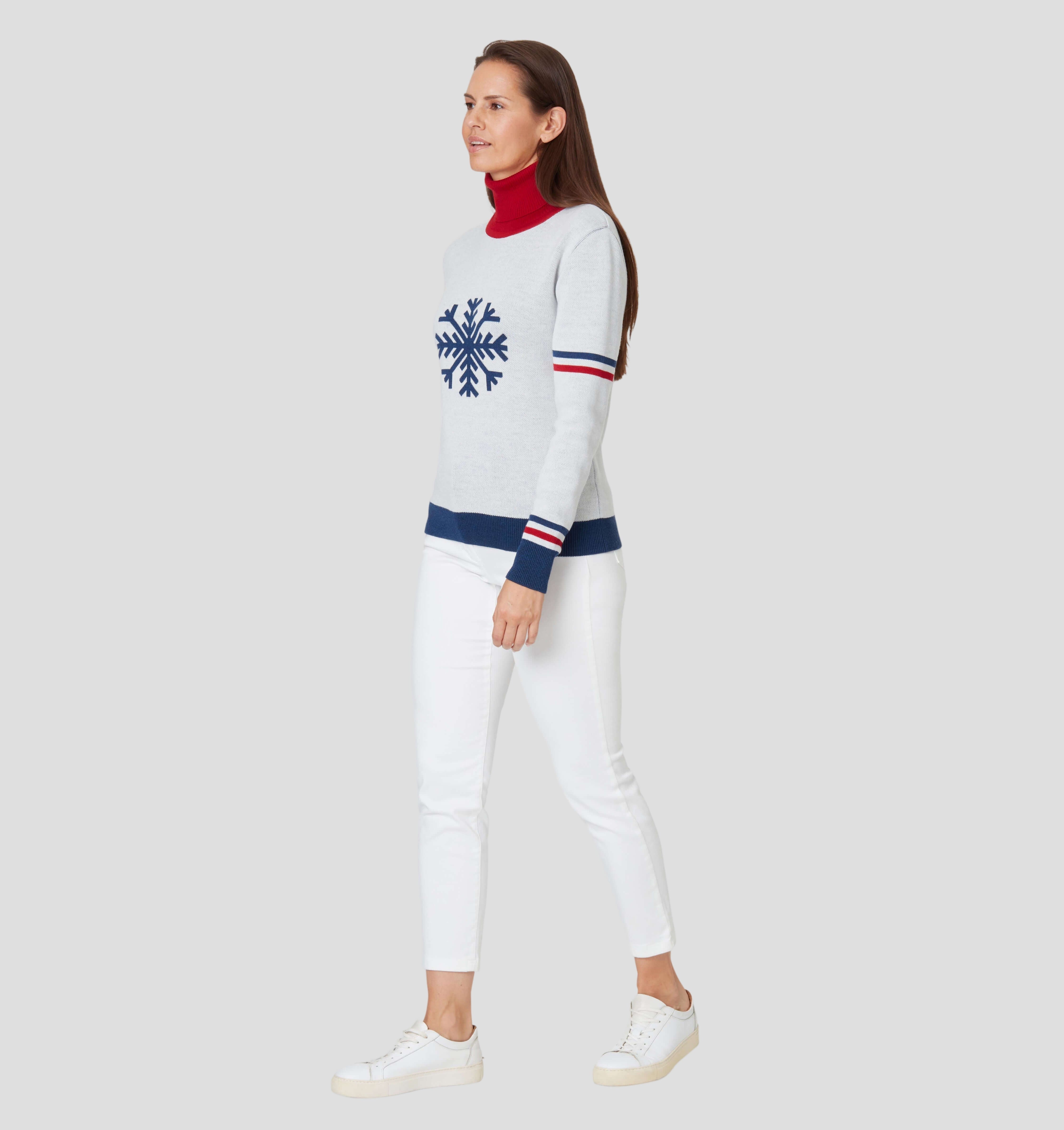 Snowflake Merino Sweater - Frost White / Navy Blue / XS