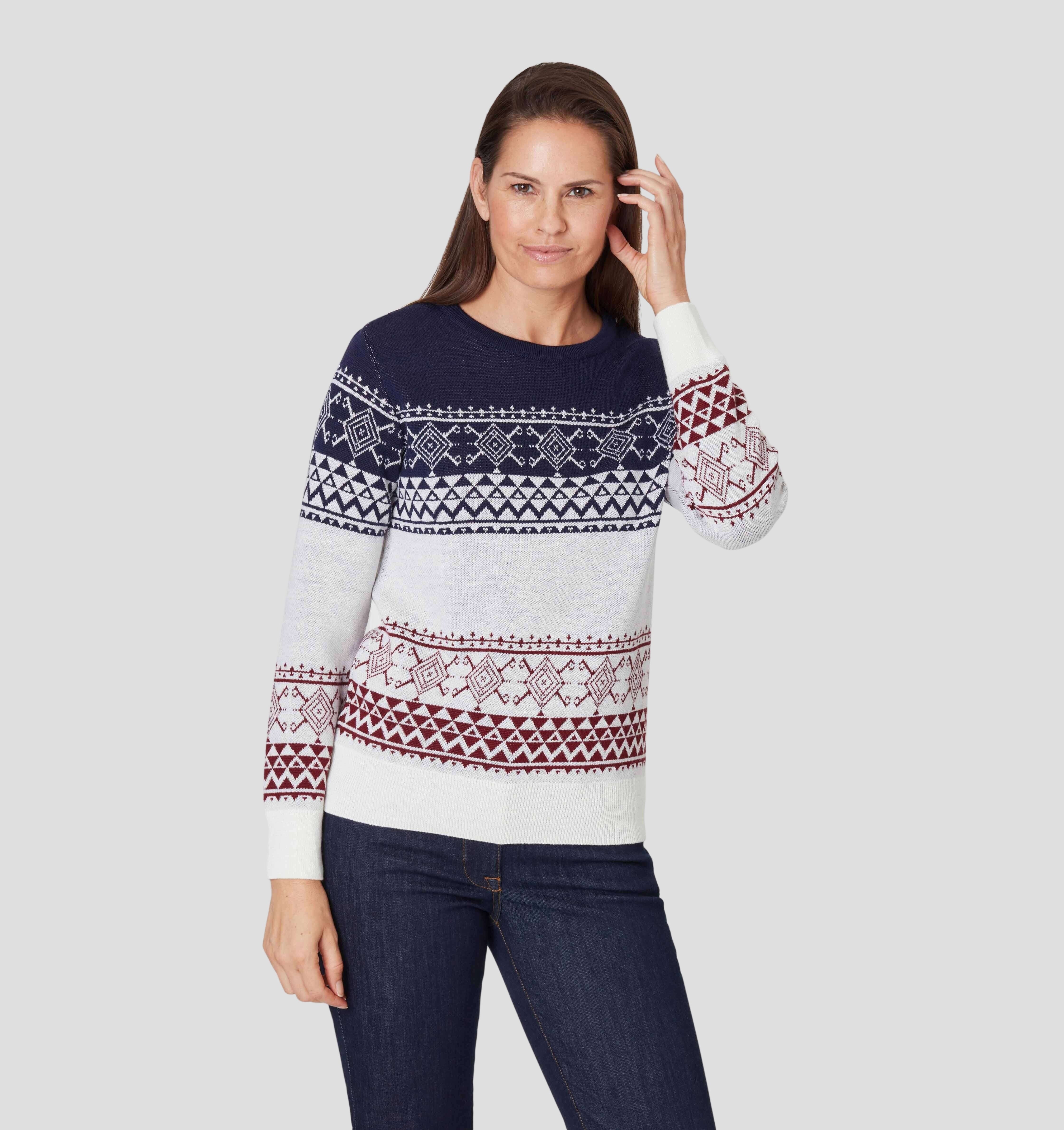 Nordic Merino Sweater - Navy Blue / Powder White / XS