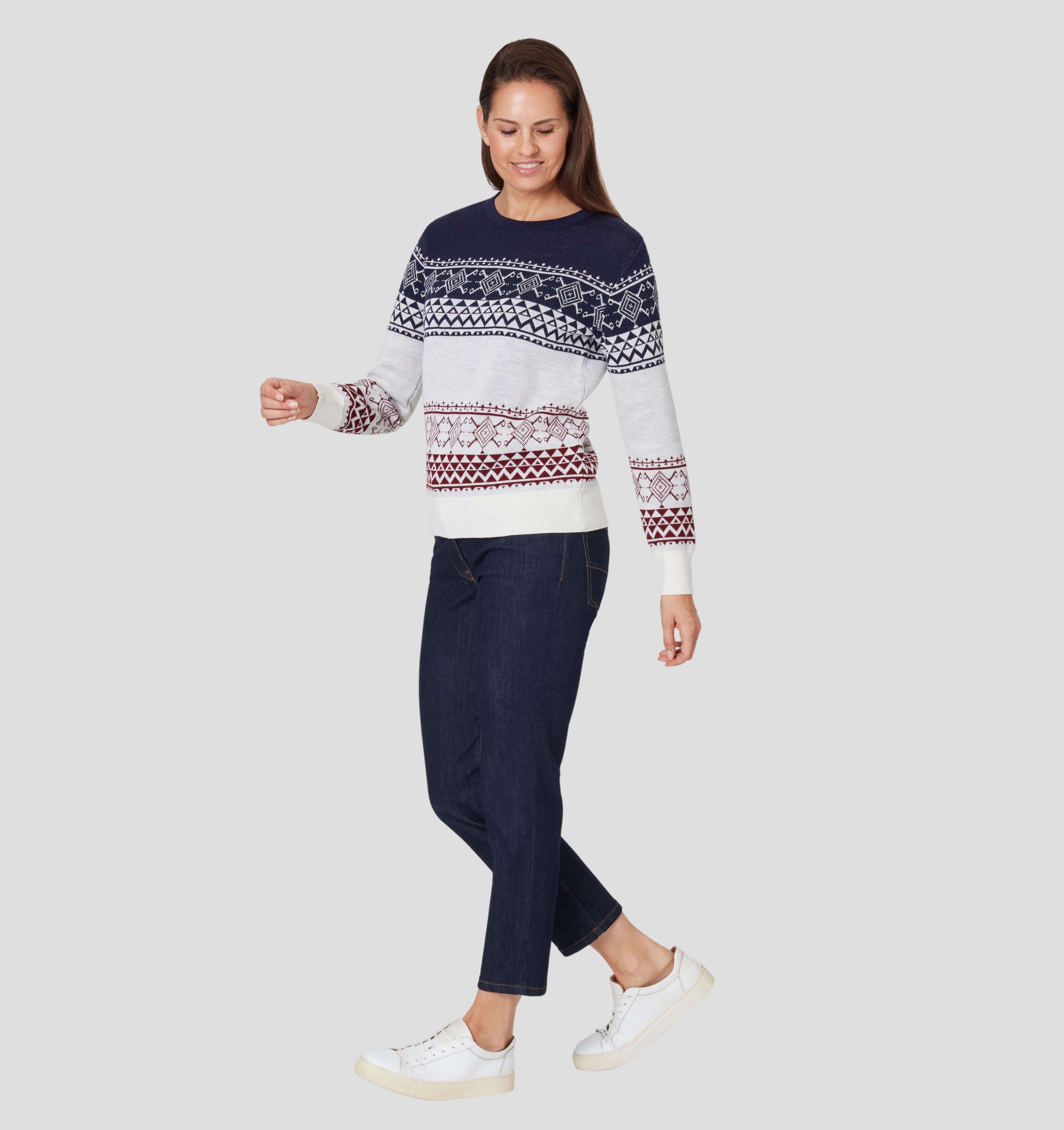 Nordic Merino Sweater - Navy Blue / Powder White / XS