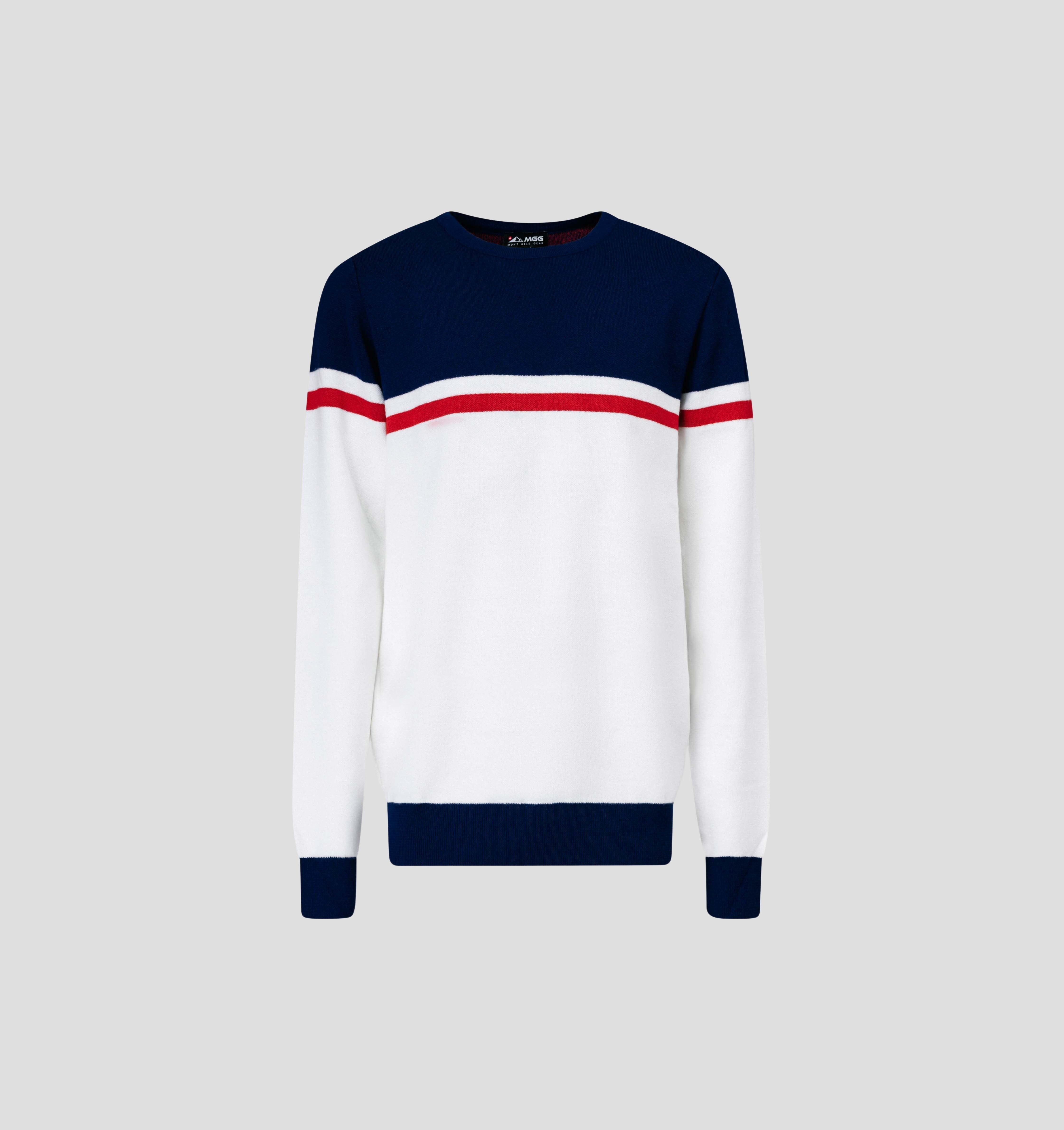 Retro Merino Sweater - Snow White / Navy Blue / S