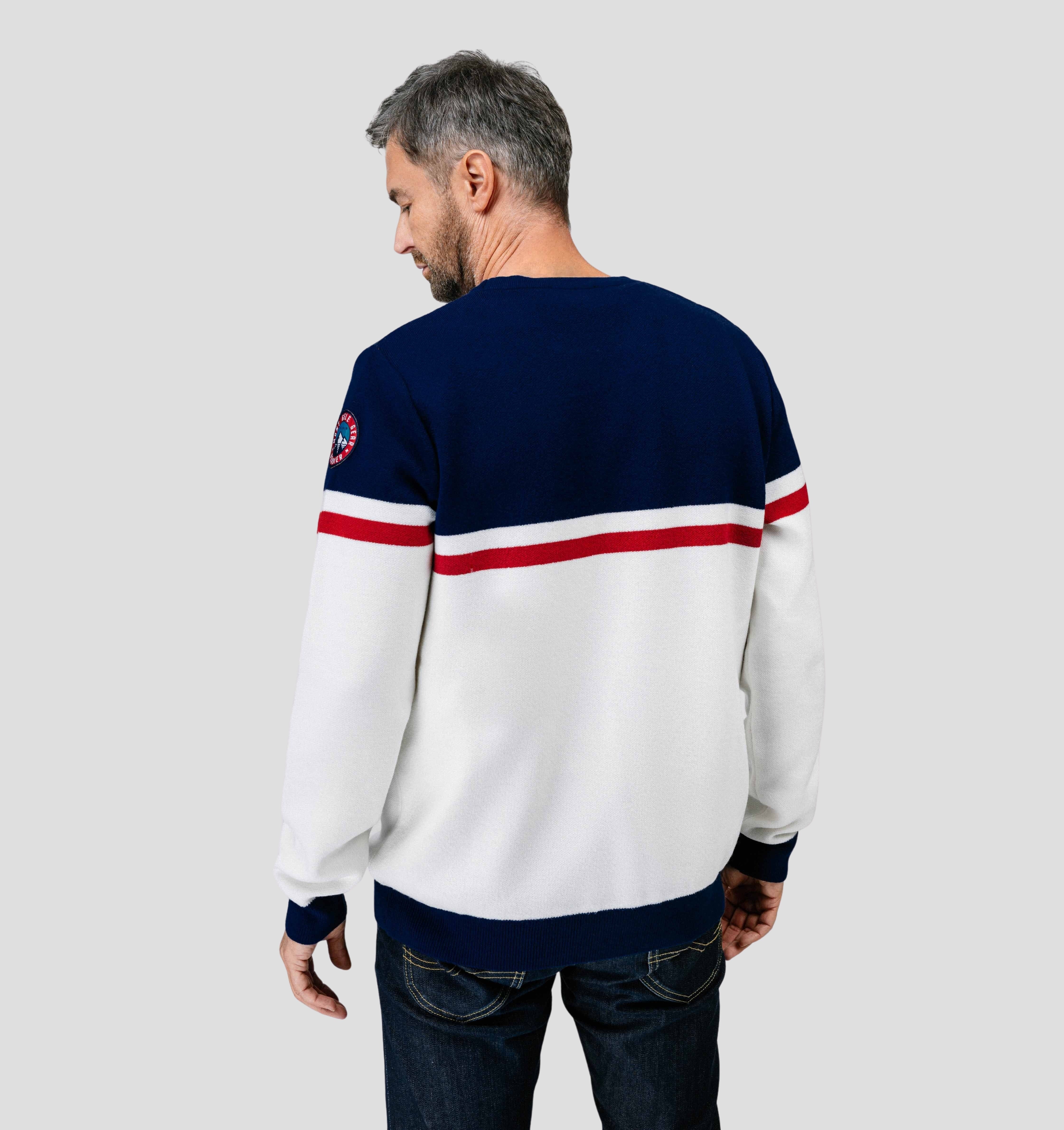 Retro Merino Sweater - Snow White / Navy Blue / S