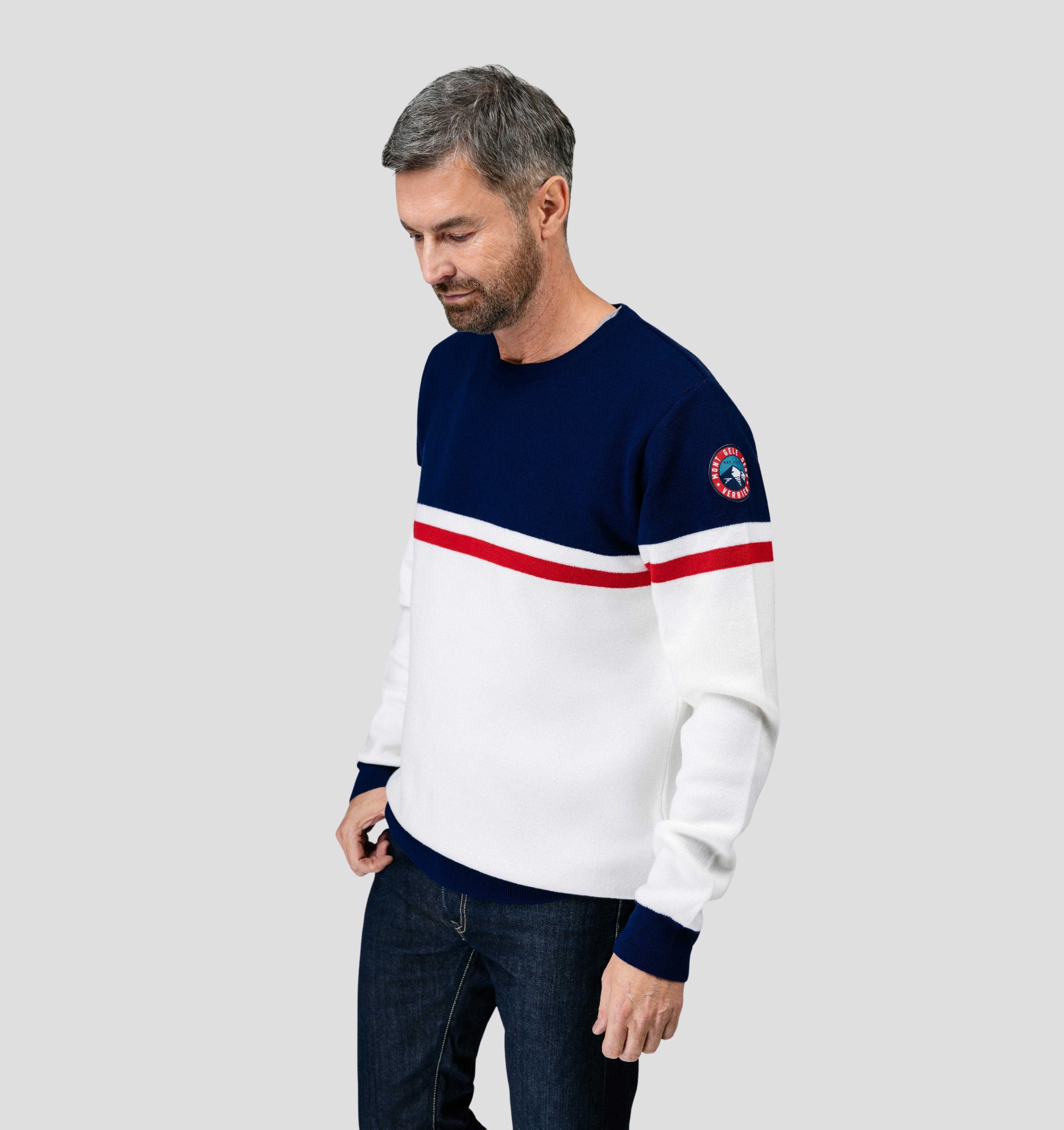 Retro Merino Sweater - Snow White / Navy Blue / S