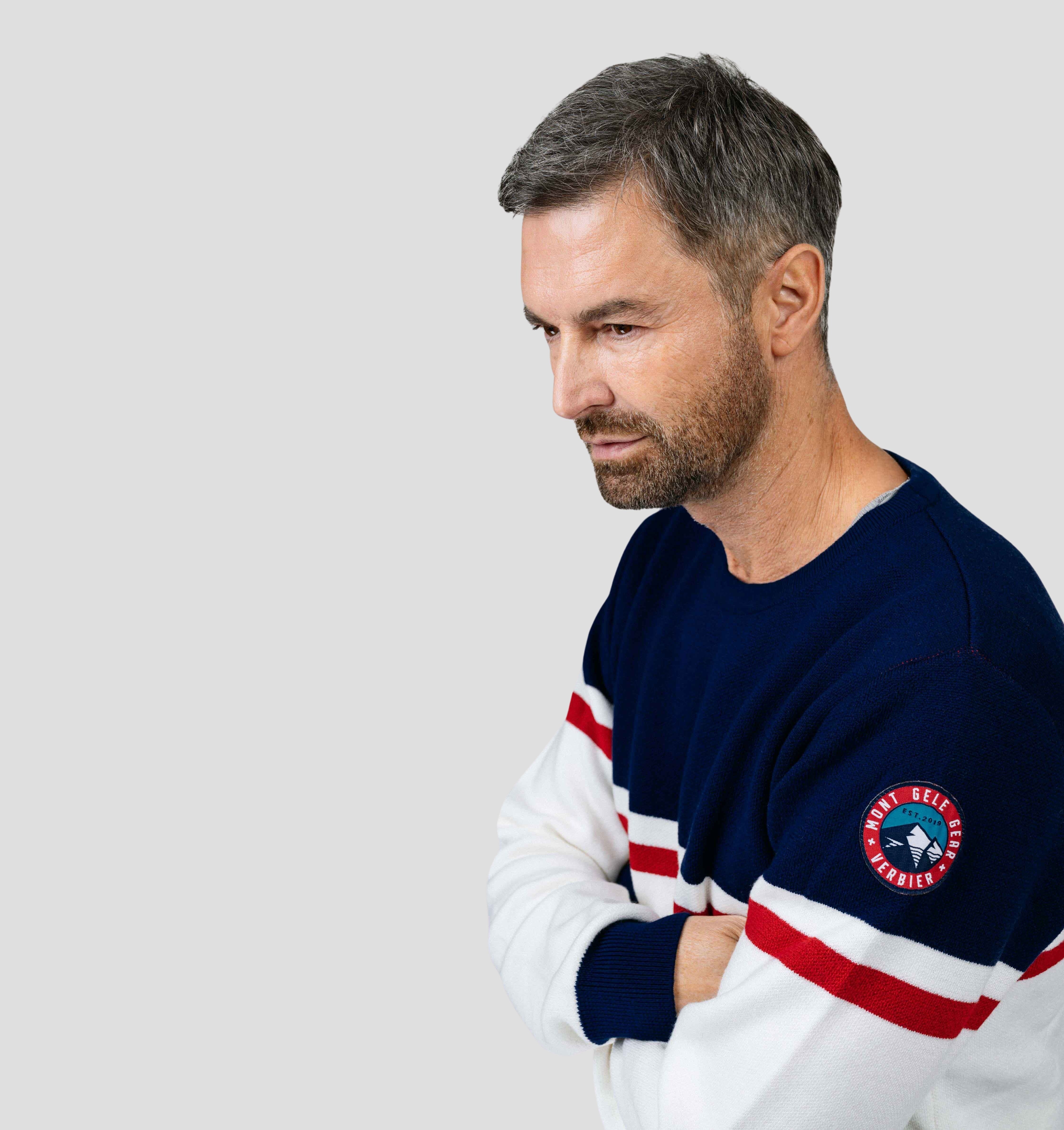 Retro Merino Sweater - Snow White / Navy Blue / S