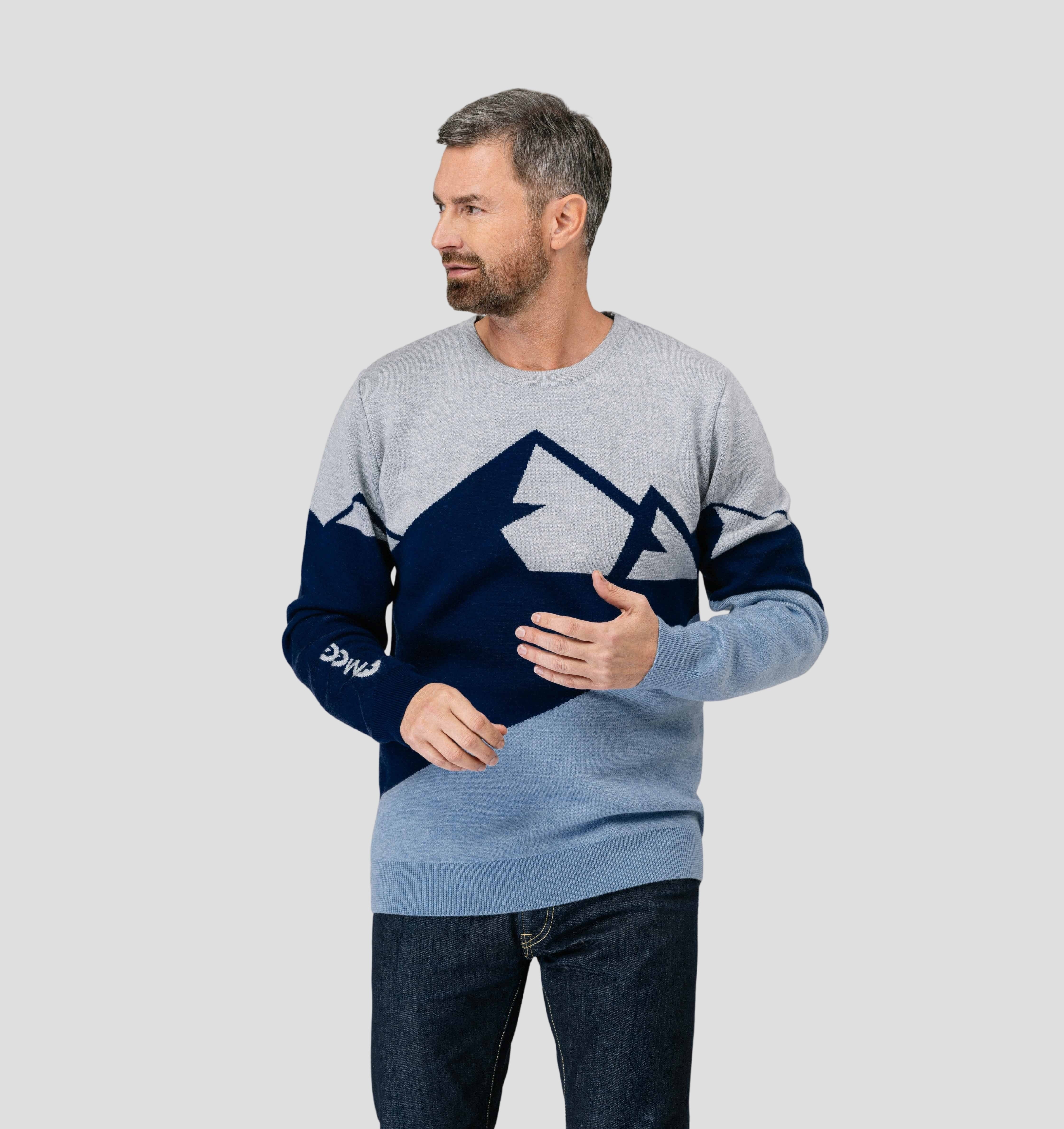 Panorama Merino Sweater - Navy Blue / Ash Grey / S