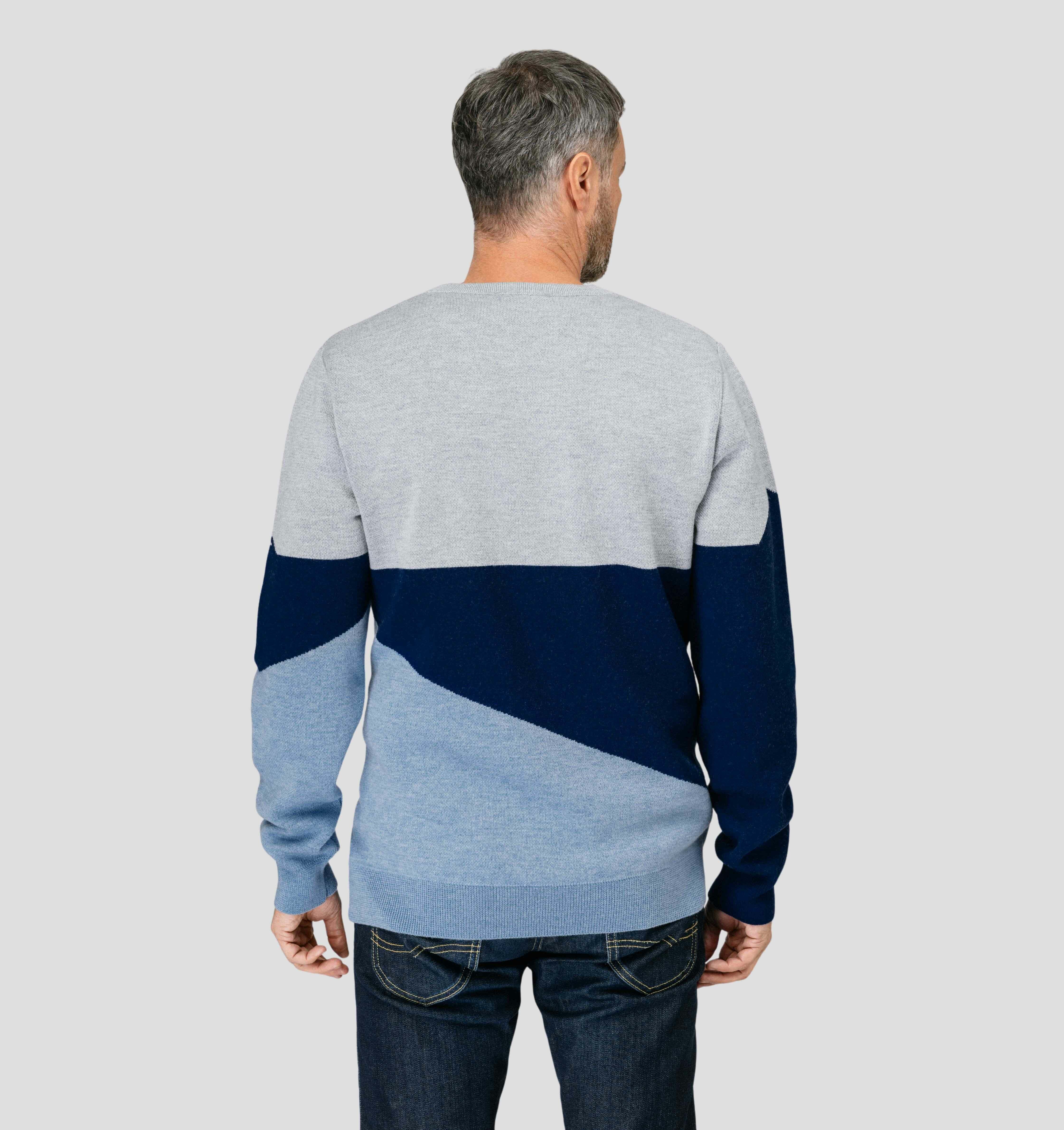 Panorama Merino Sweater - Navy Blue / Ash Grey / S