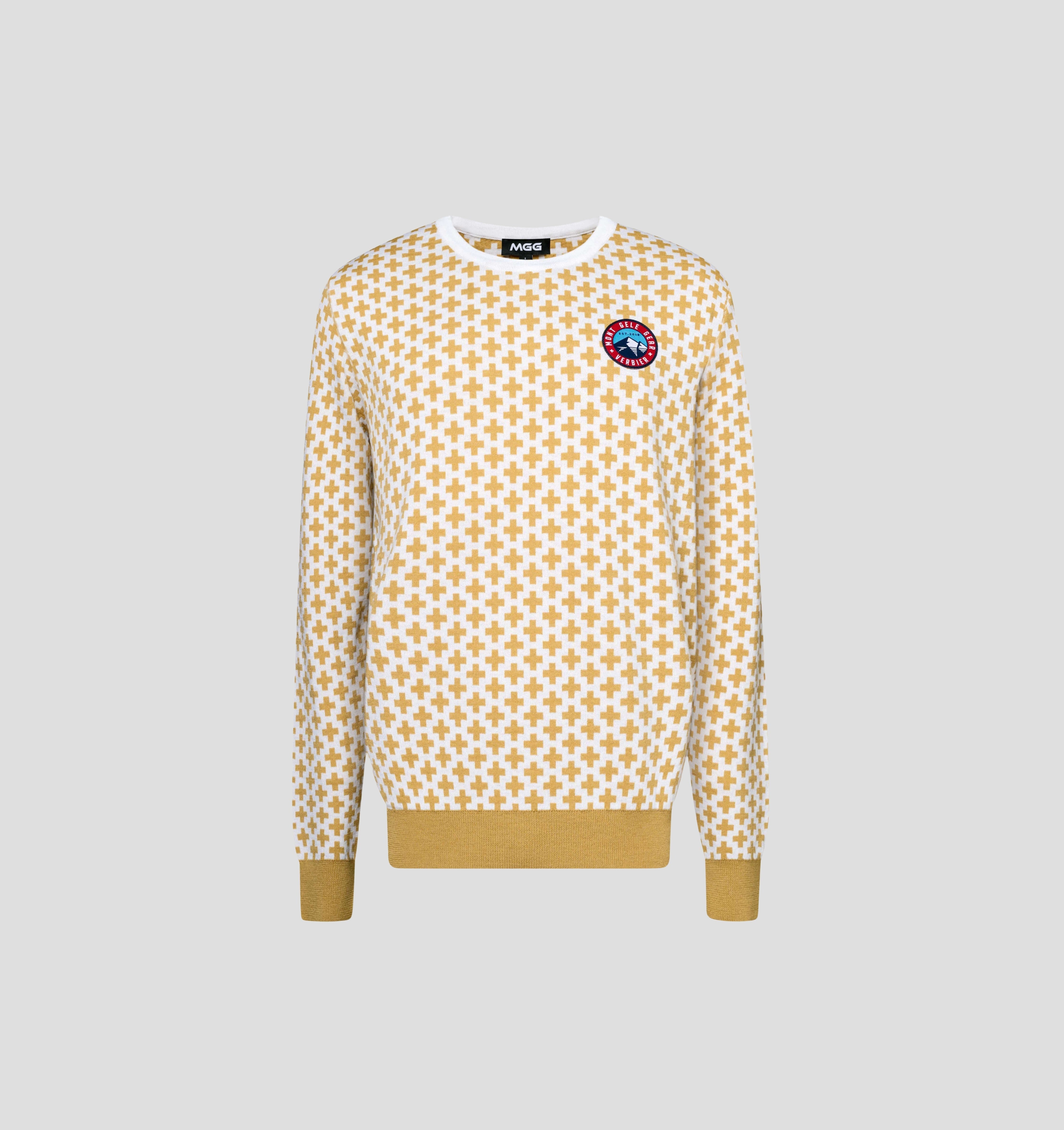 Swiss Cross Merino Sweater - Mustard Yellow / Cream White / S