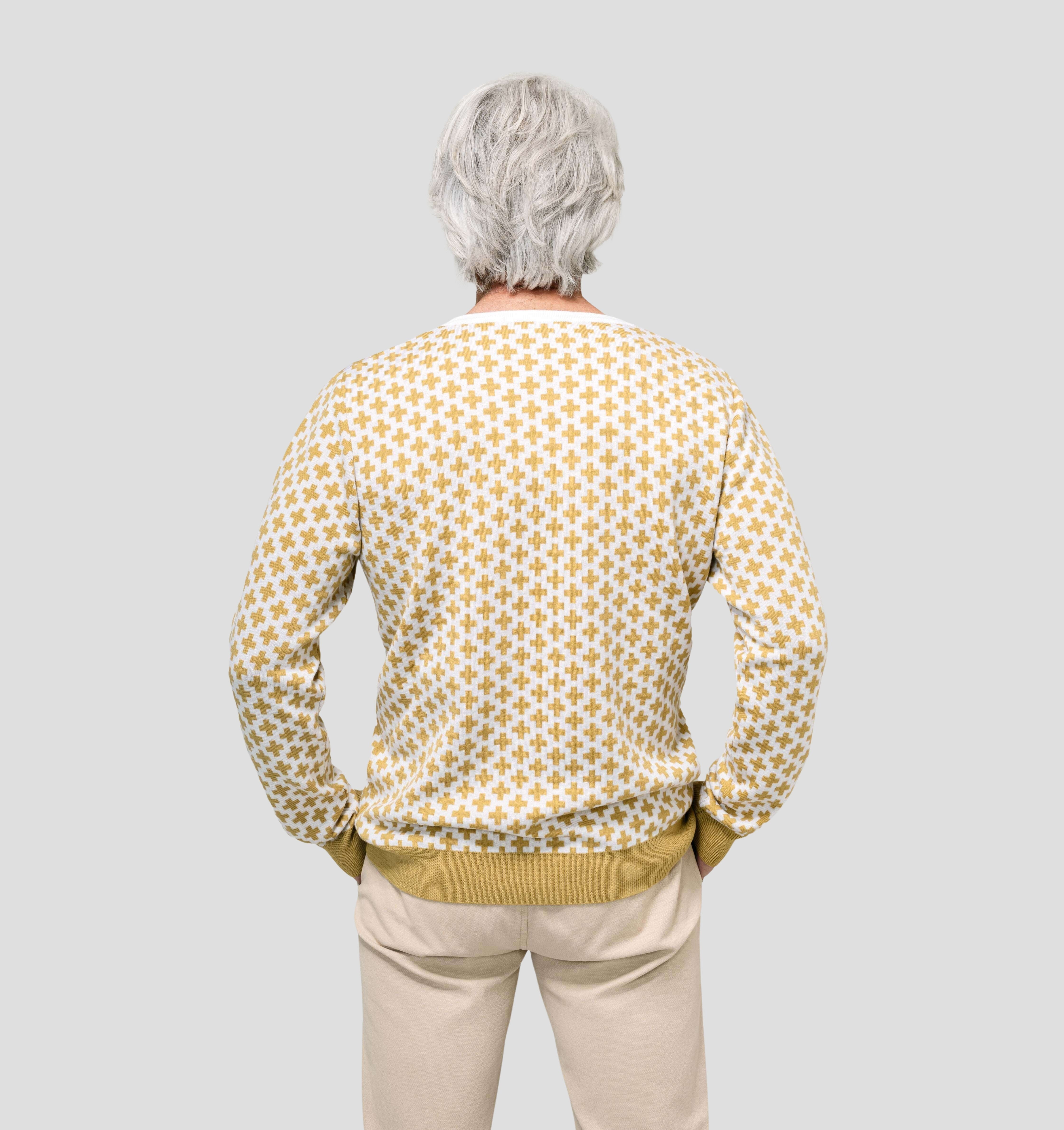 Swiss Cross Merino Sweater - Mustard Yellow / Cream White / S