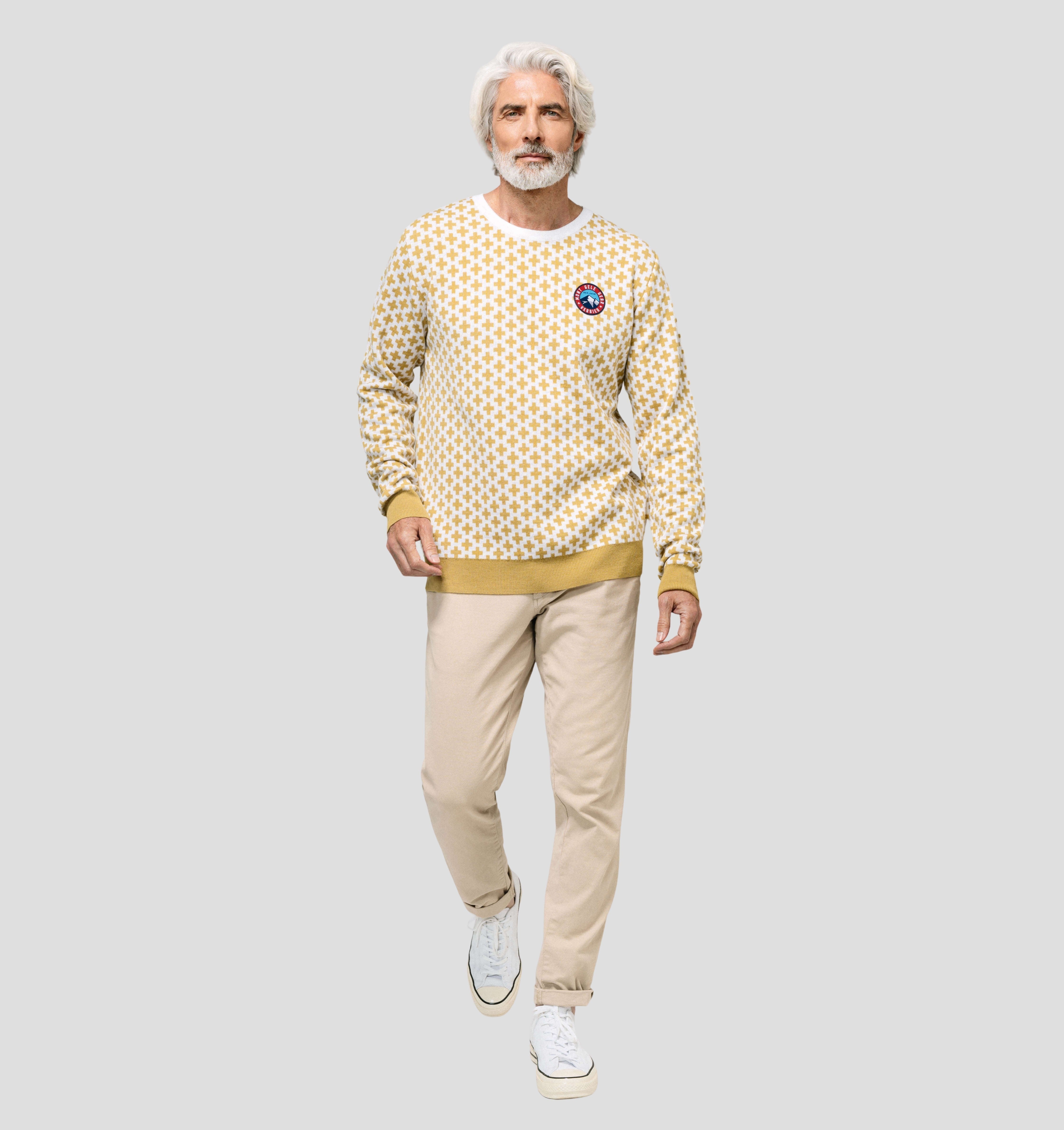 Swiss Cross Merino Sweater - Mustard Yellow / Cream White / S