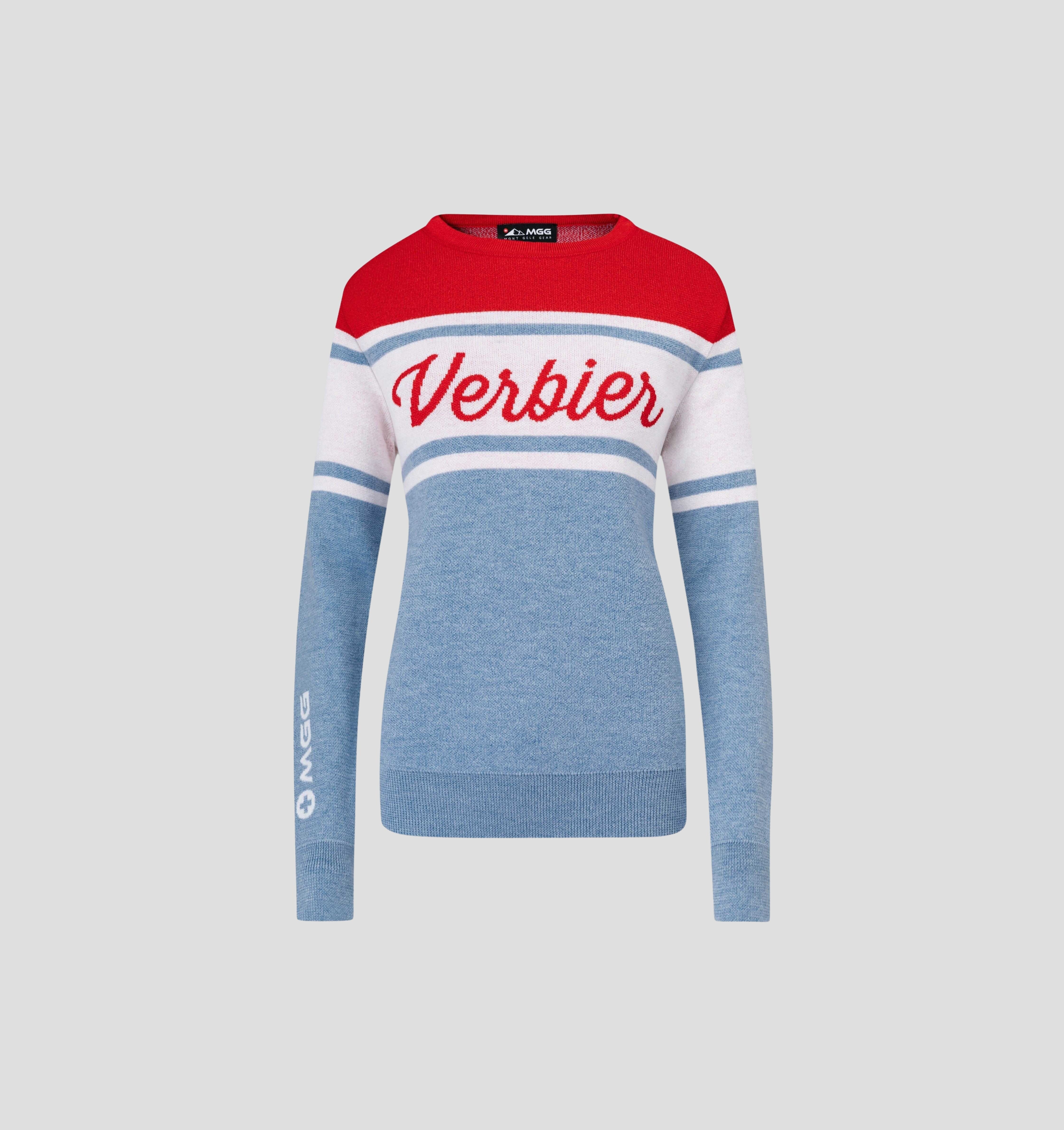 Verbier Merino Sweater - Steel Blue / Crimson Red / XS