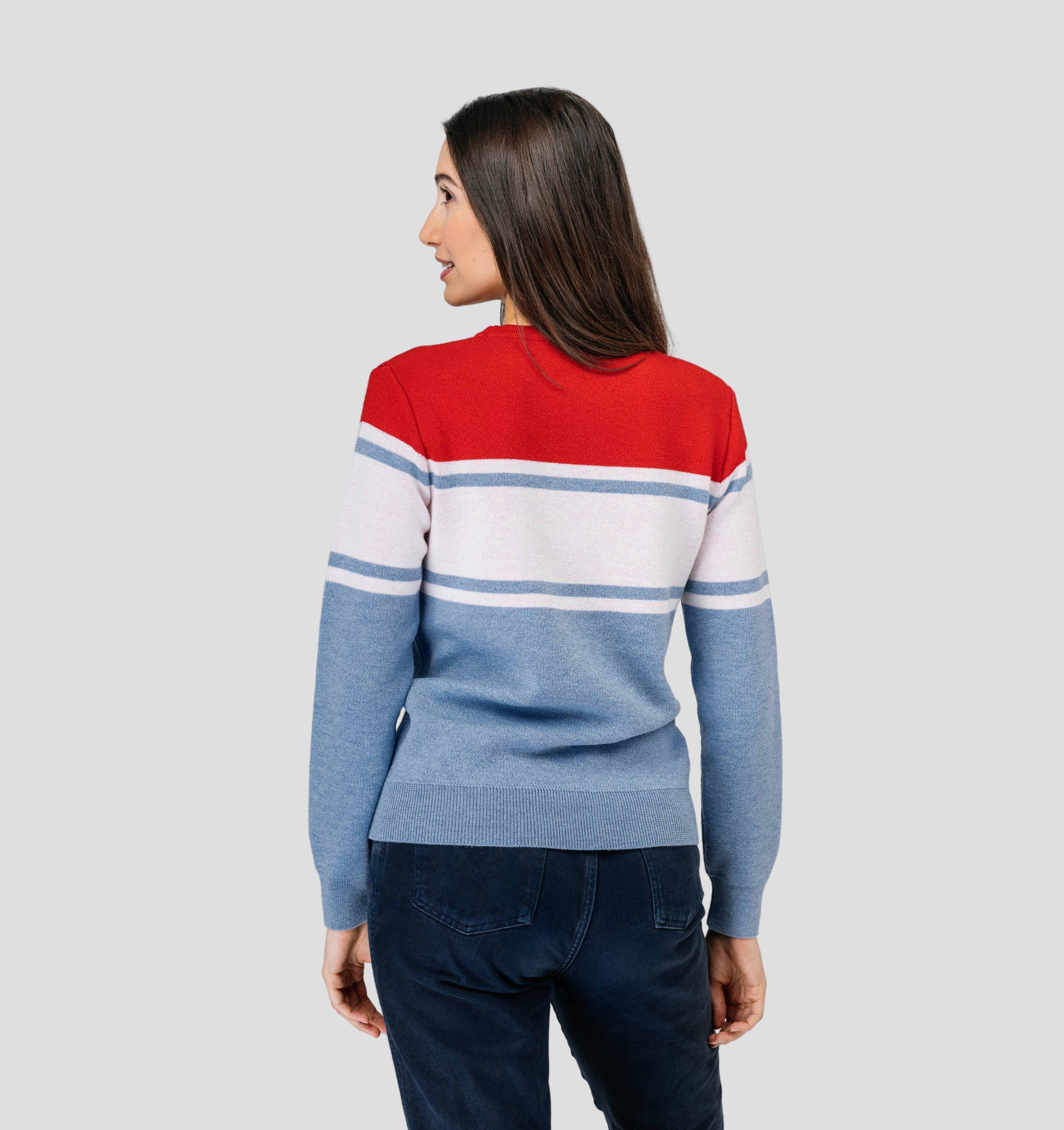 Verbier Merino Sweater - Steel Blue / Crimson Red / XS