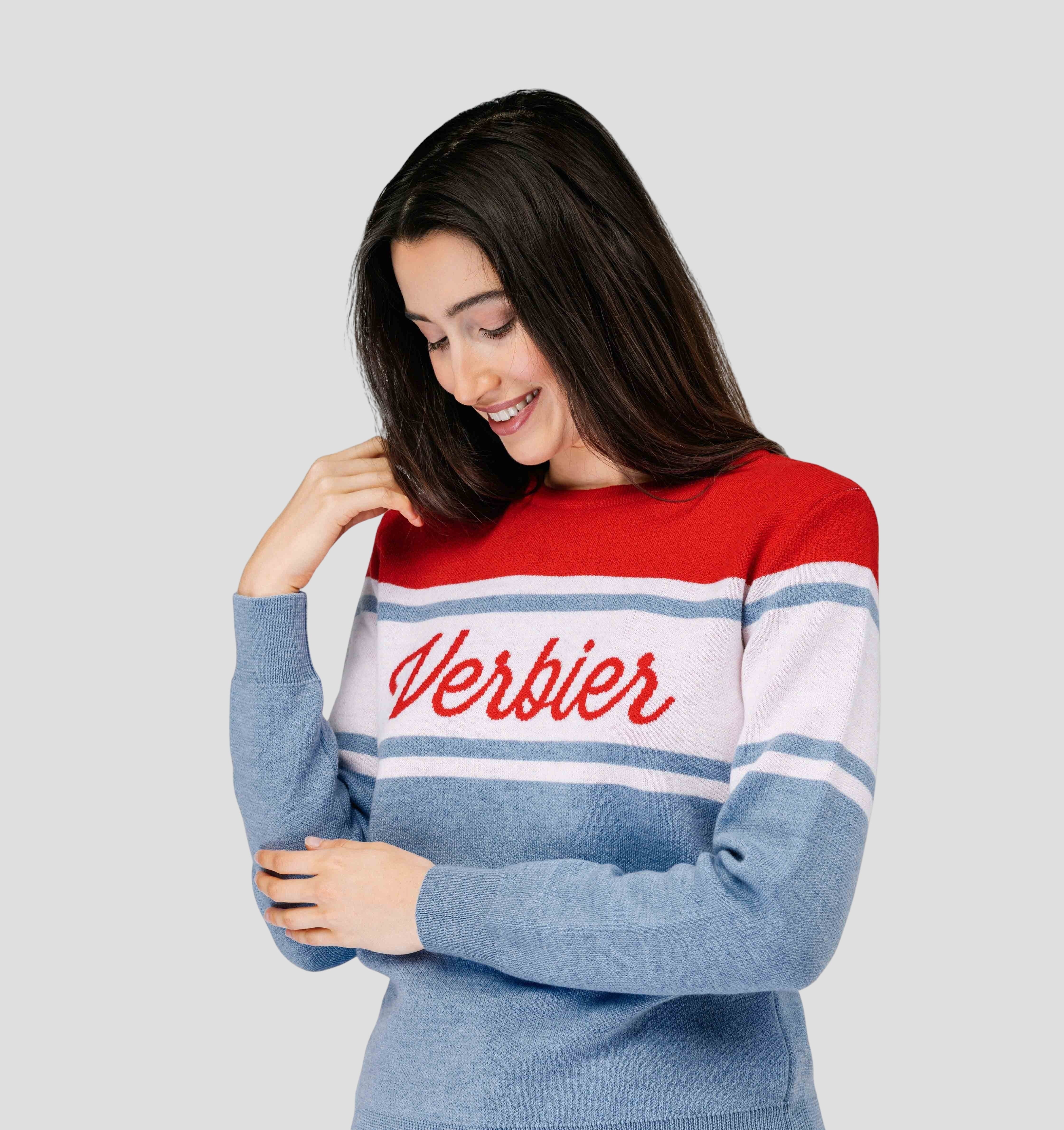 Verbier Merino Sweater - Steel Blue / Crimson Red / XS