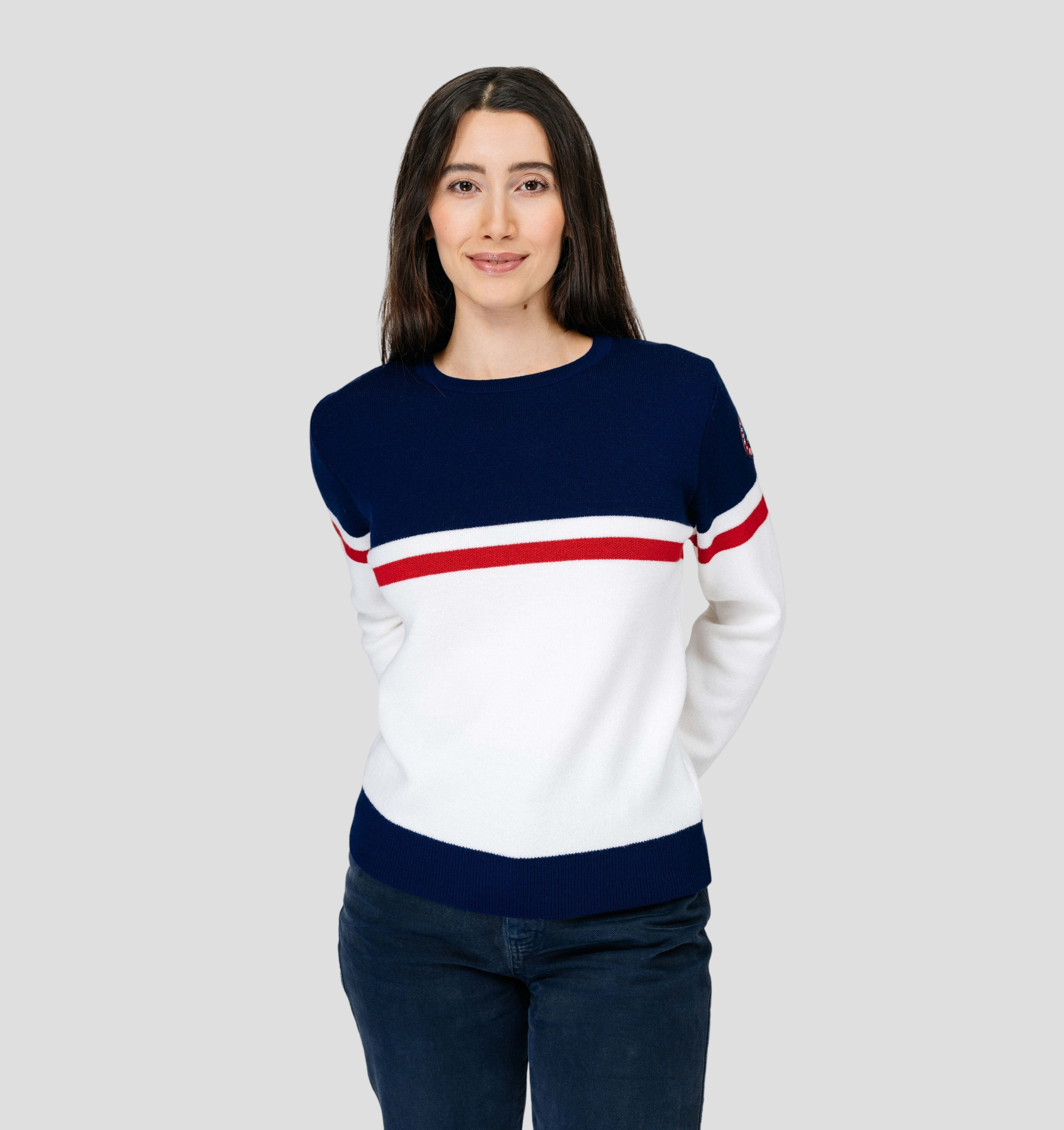 Retro Merino Sweater - Snow White / Navy Blue / XS