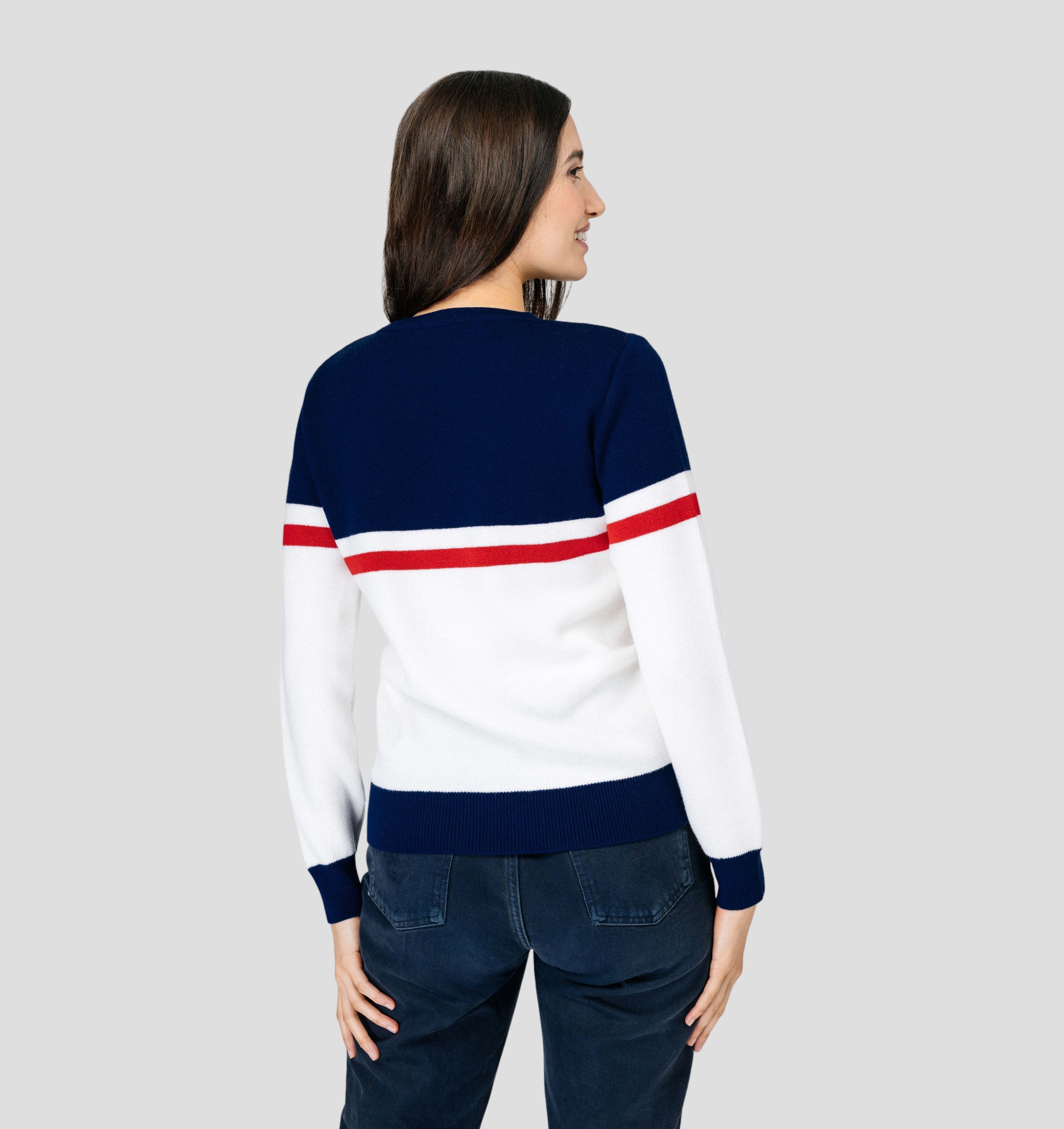 Retro Merino Sweater - Snow White / Navy Blue / XS