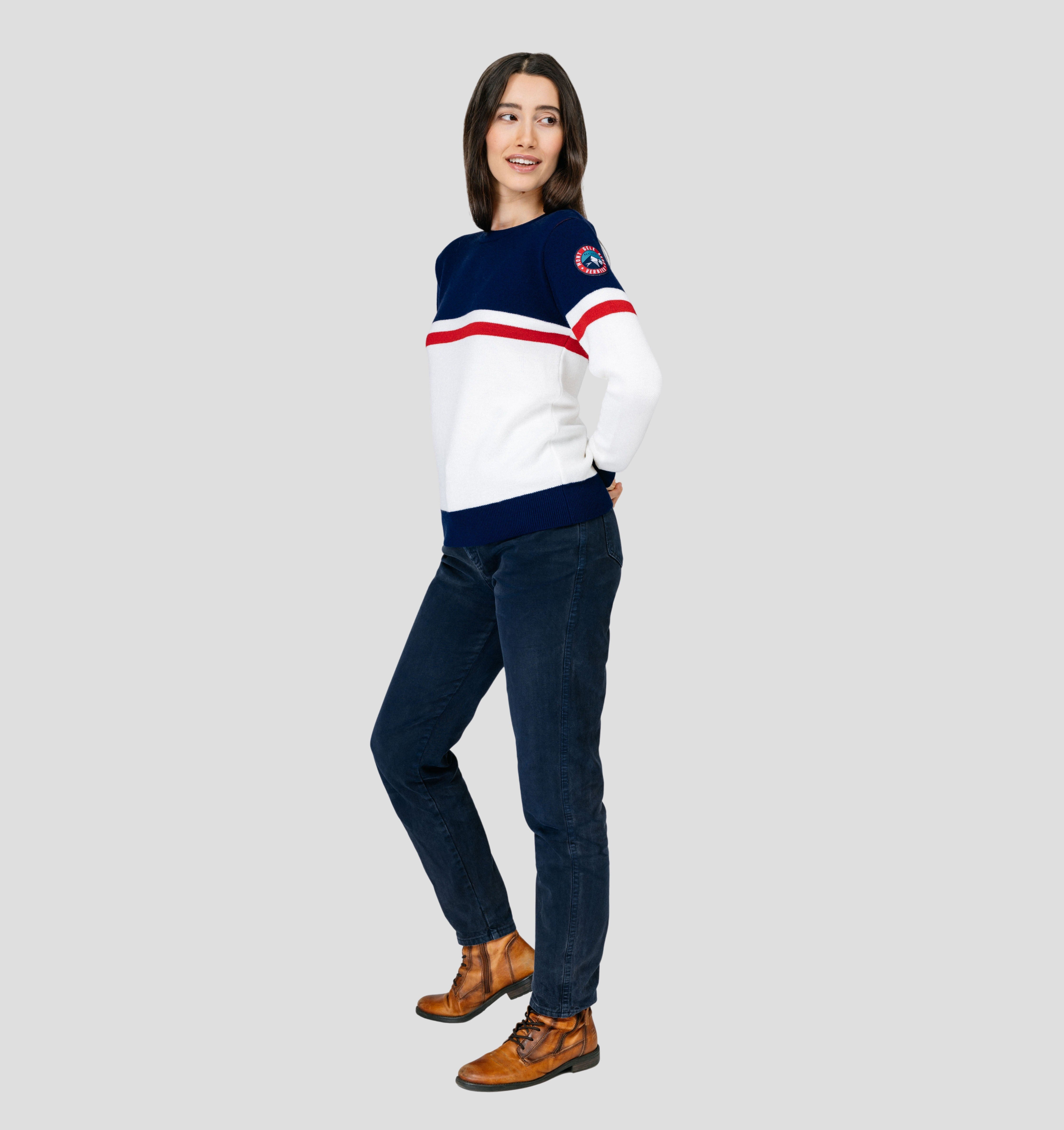 Retro Merino Sweater - Snow White / Navy Blue / XS