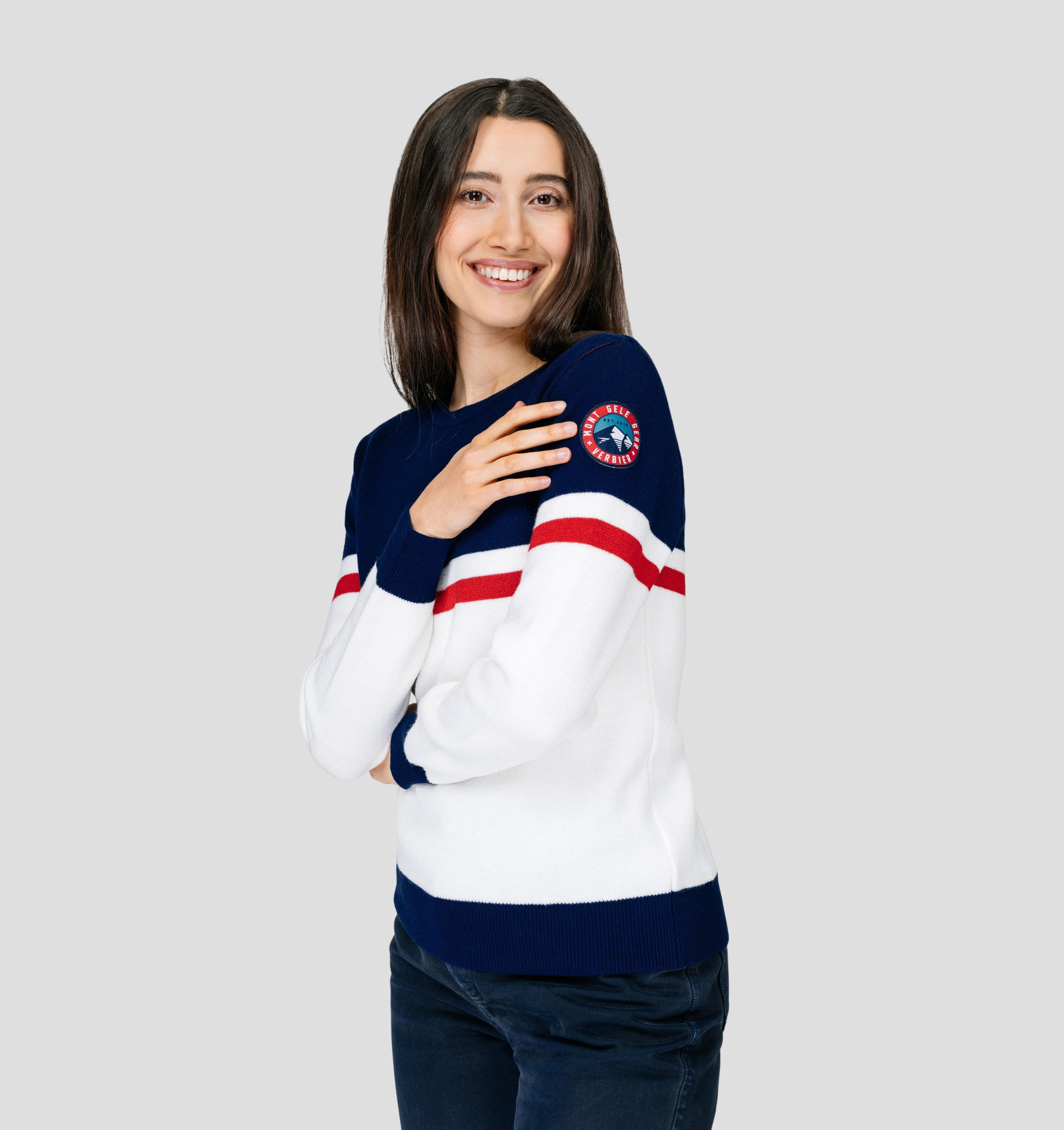 Retro Merino Sweater - Snow White / Navy Blue / XS