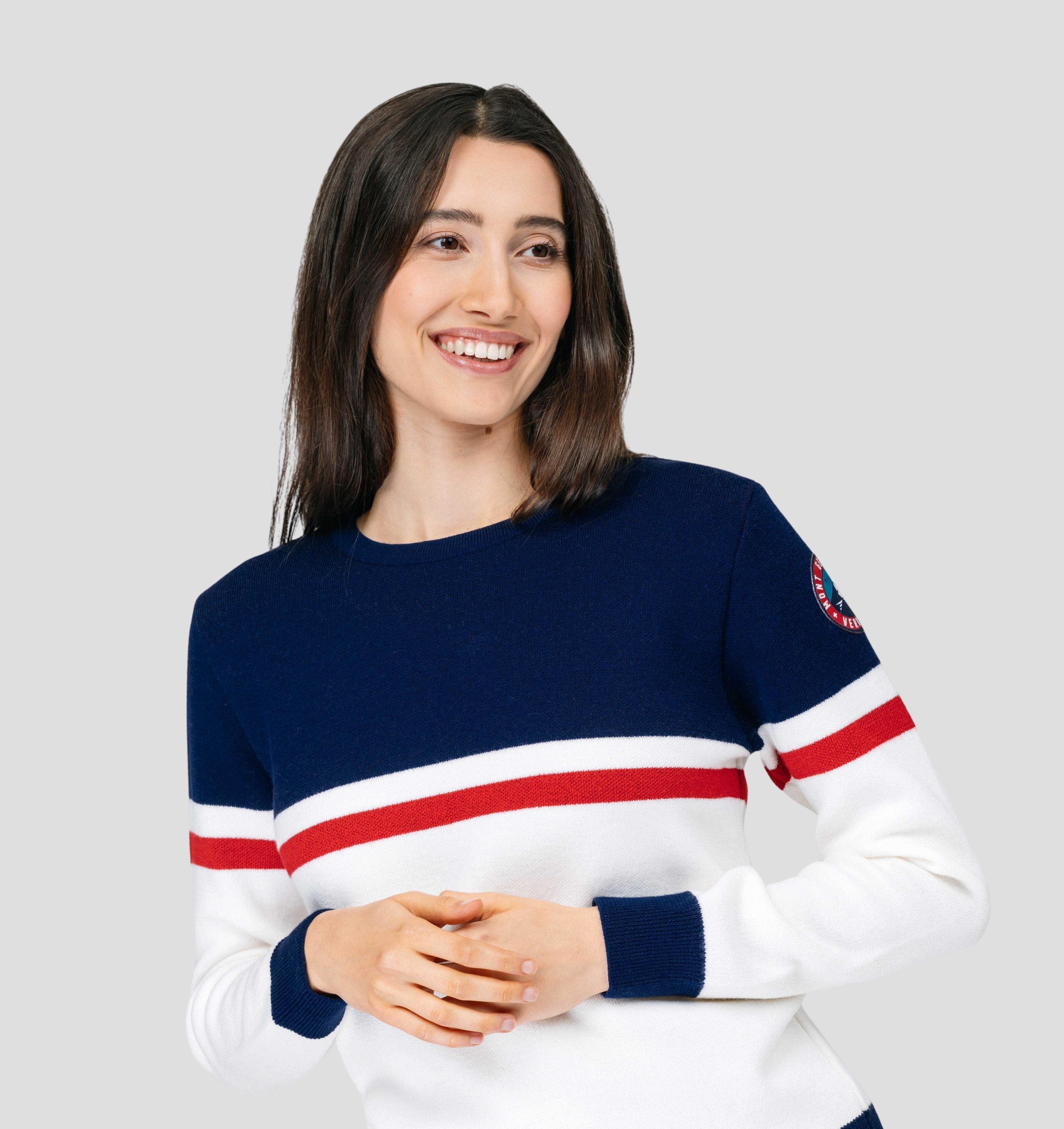 Retro Merino Sweater - Snow White / Navy Blue / XS