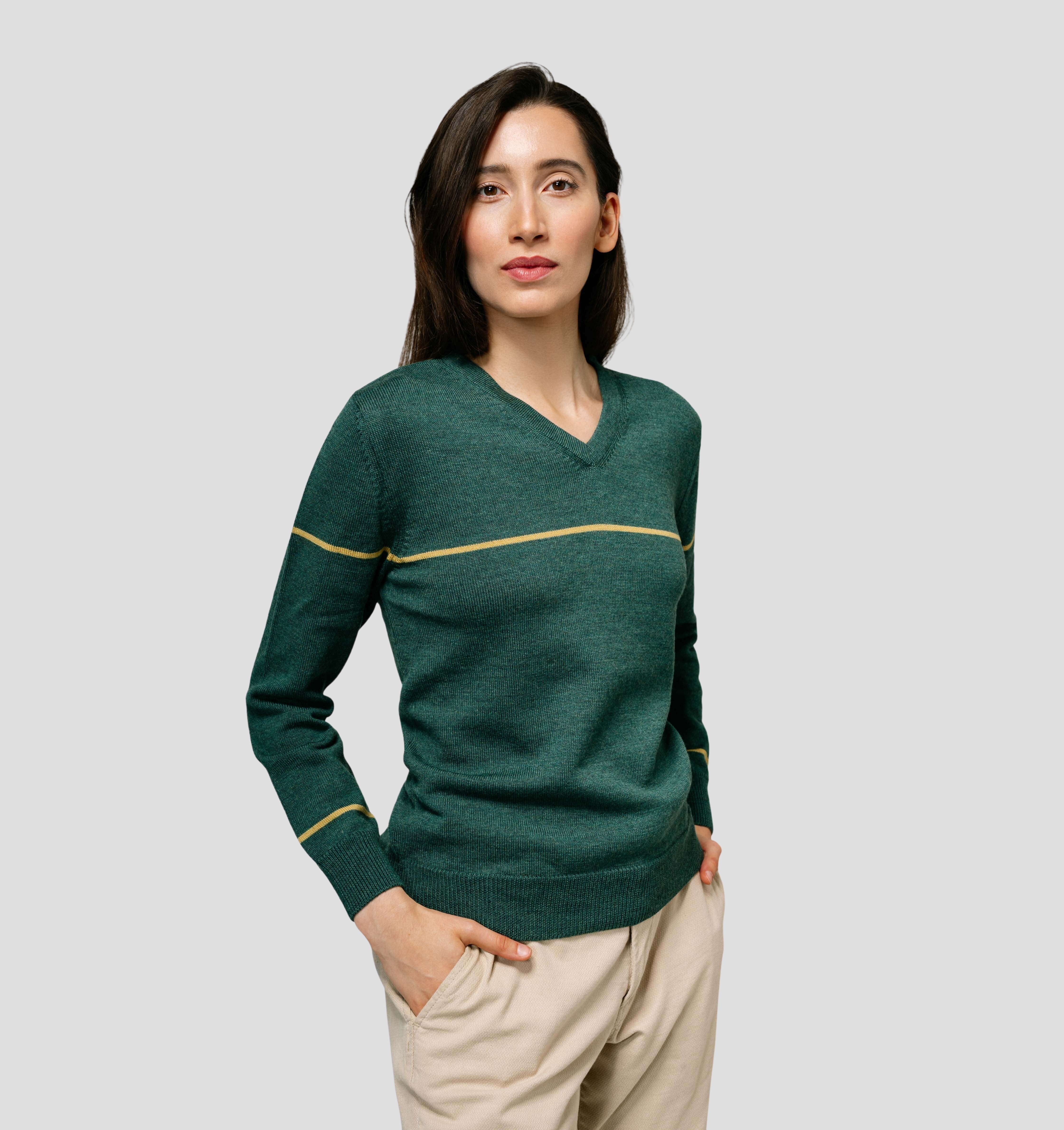 V-Neck Merino Sweater - Racing Green / XS