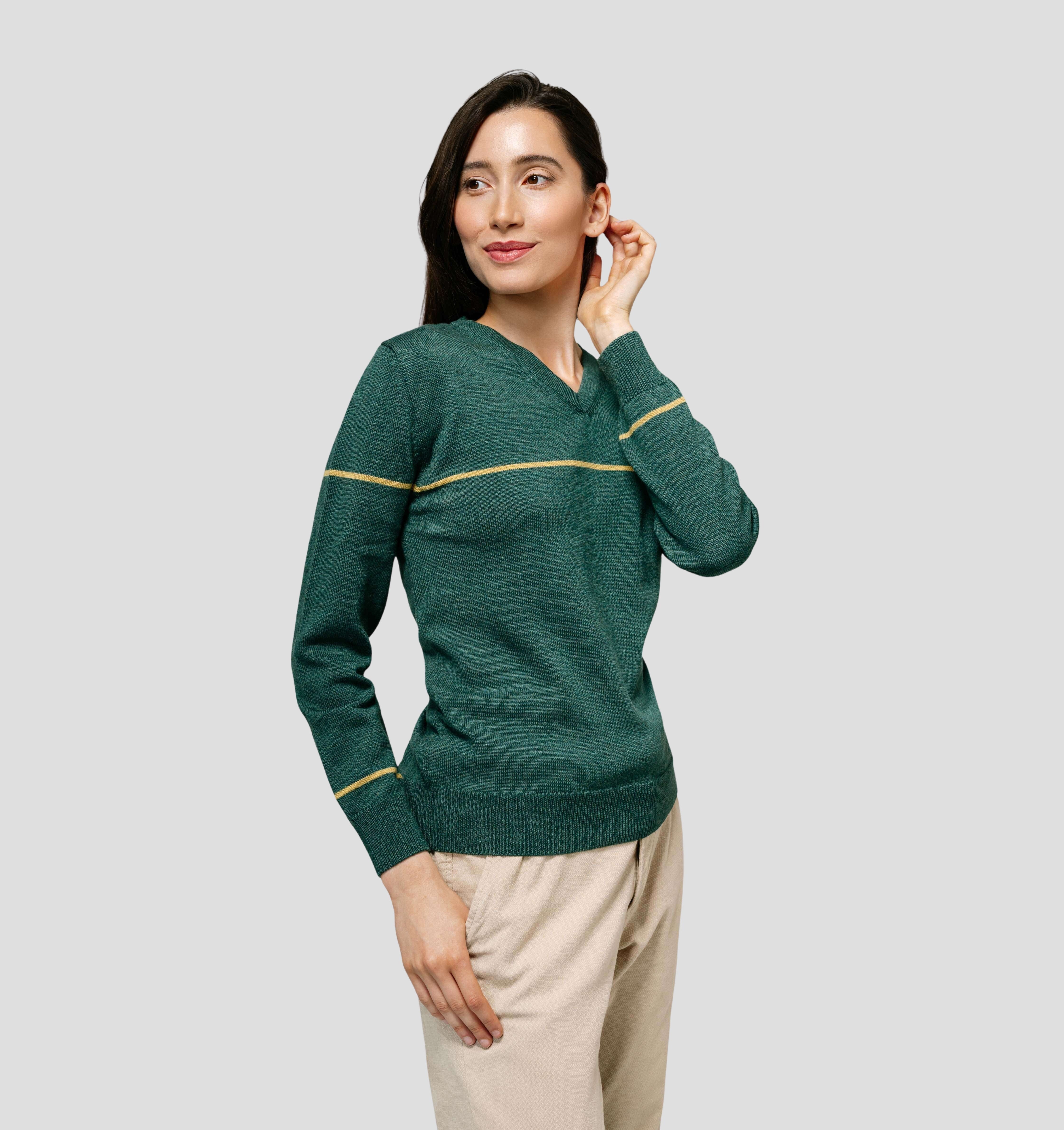 V-Neck Merino Sweater - Racing Green / XS