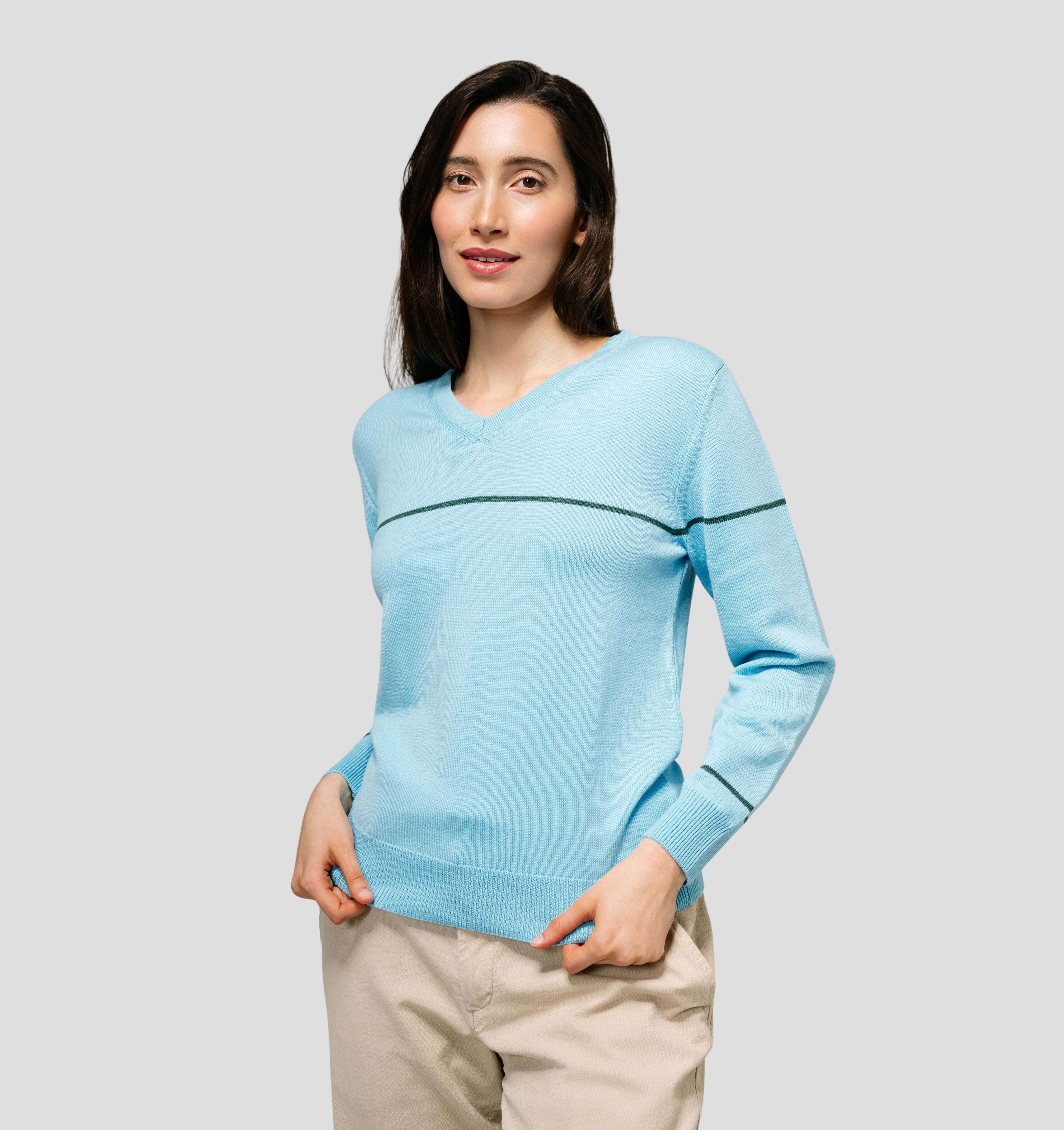 V-Neck Merino Sweater - Ice Blue / XS