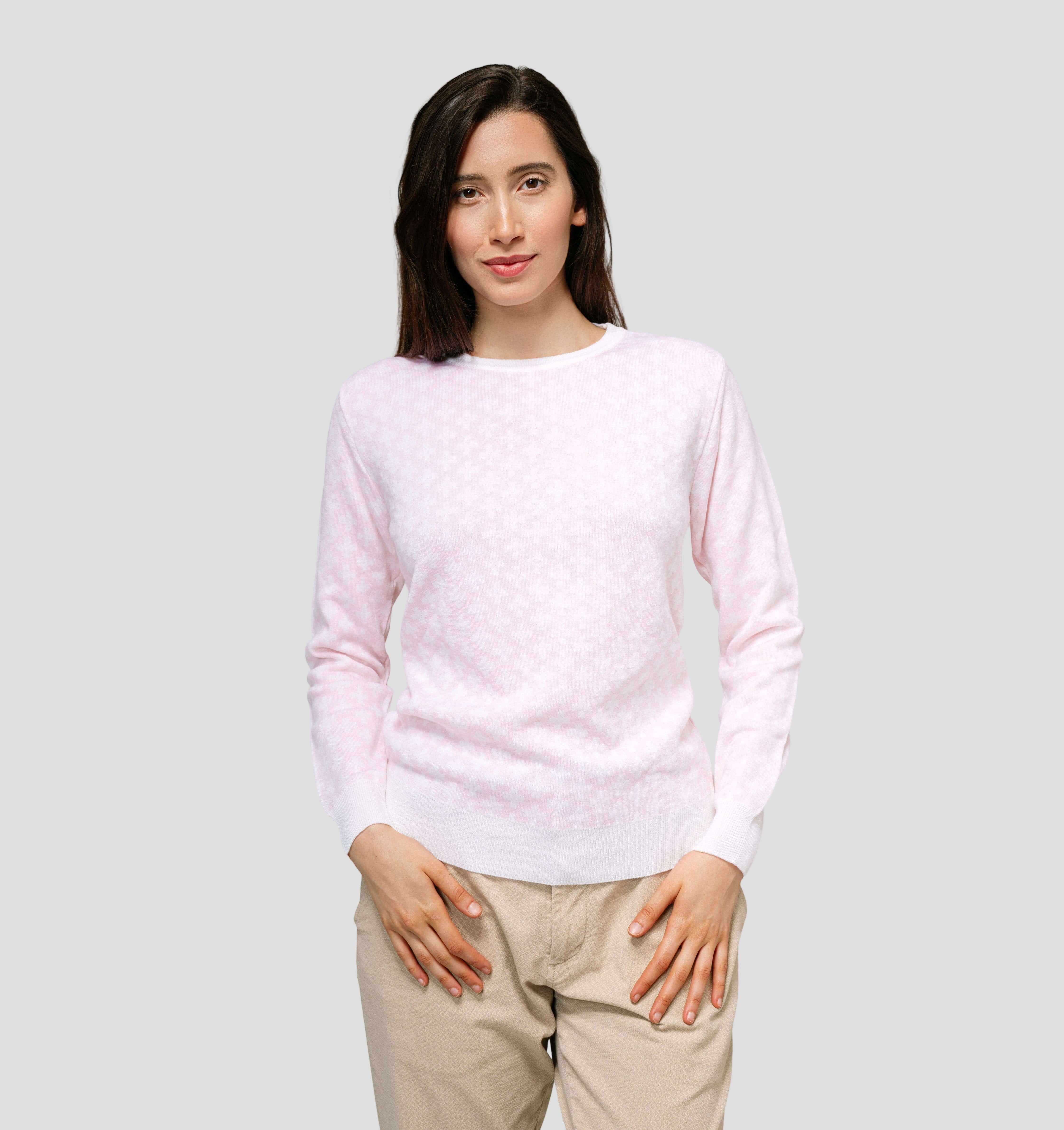 Swiss Cross Merino Sweater - Cream White / Baby Pink / XS