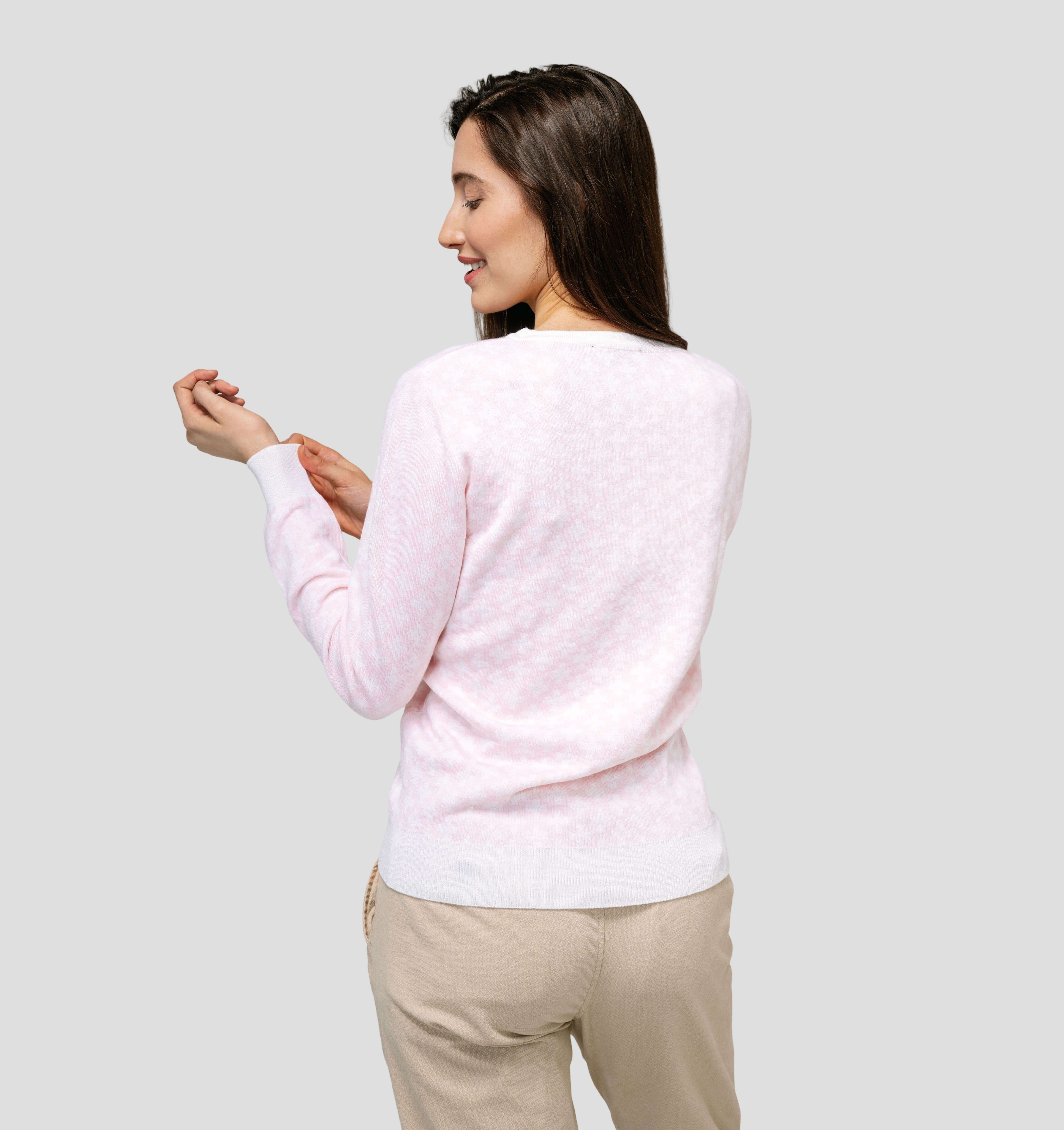 Swiss Cross Merino Sweater - Cream White / Baby Pink / XS